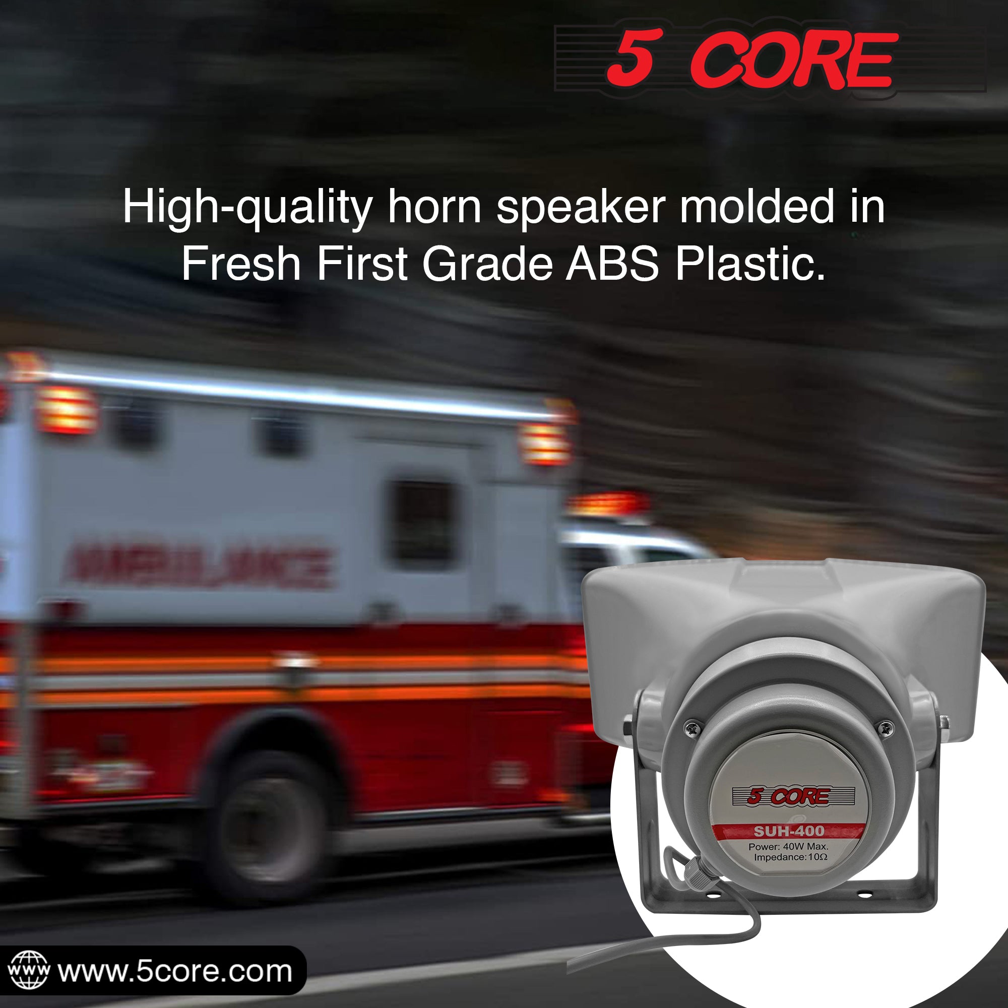 5 Core PA Horn Speaker Outdoor 8x16" Siren Loudpeaker • 40W RMS Loud Megaphone Driver Horn