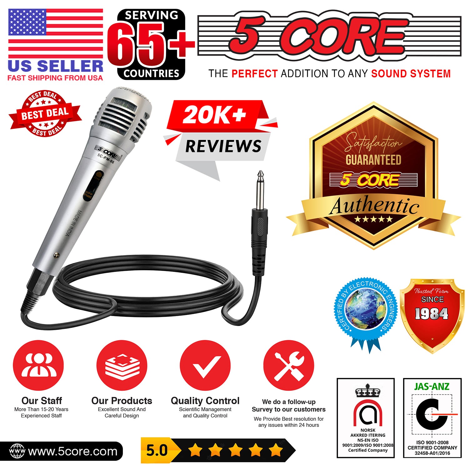 5Core Microphone For Singing Karaoke Mic XLR Dynamic Mic Cardioid Unidirectional Microfono 2/4 Pc