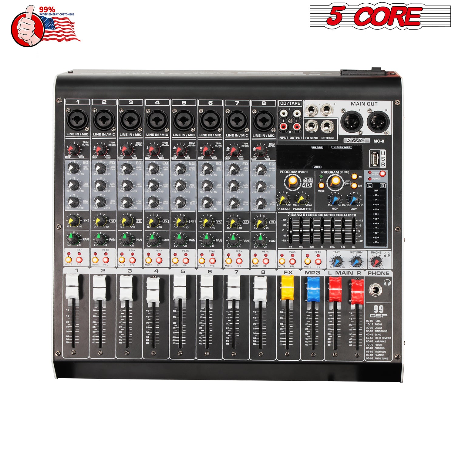 8 Channel DJ Audio Mixer Studio Equipment from 5 Core - 5 Core