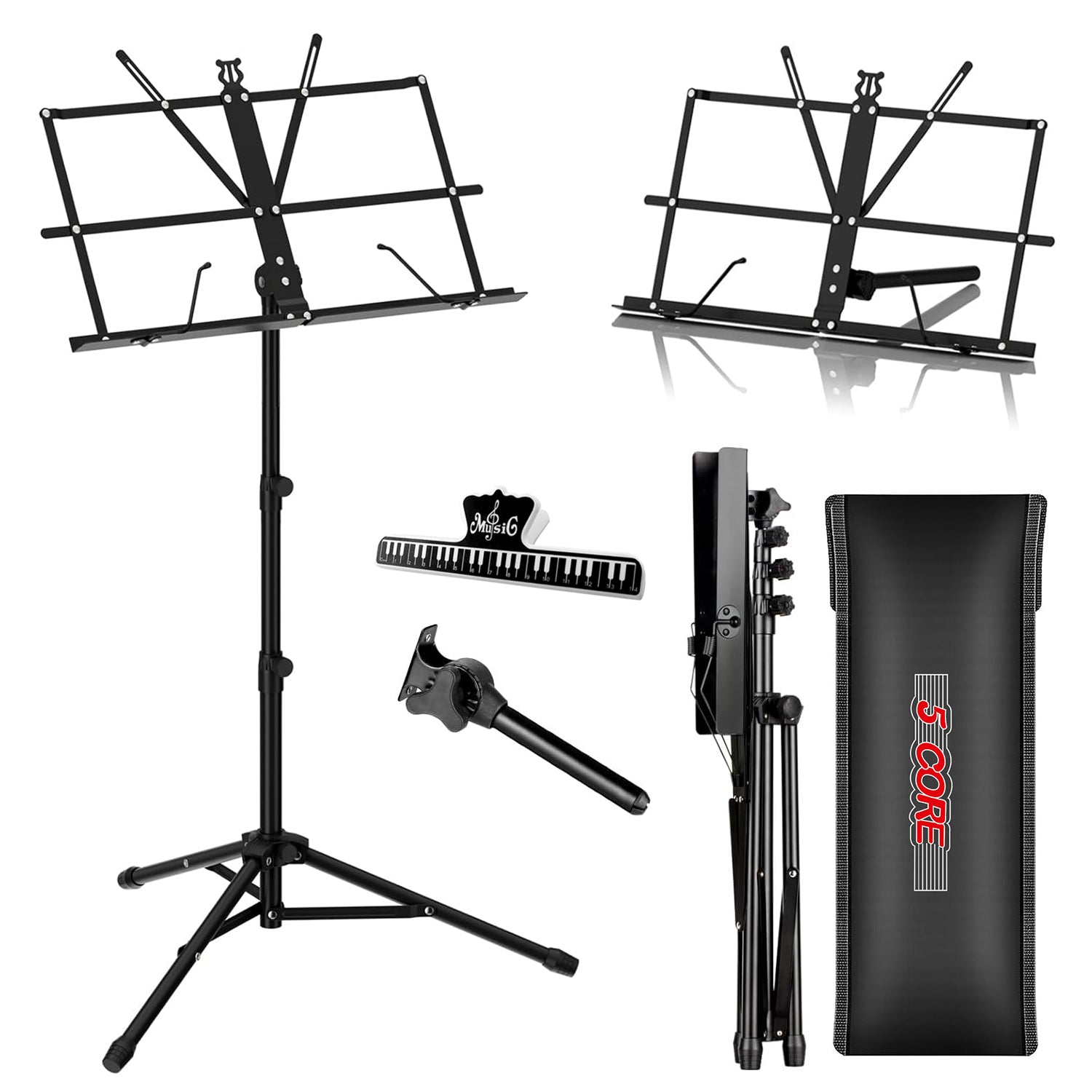 5Core Music Stand For Sheet Music Portable Tripod Adjustable Folding Note Holder BLACK