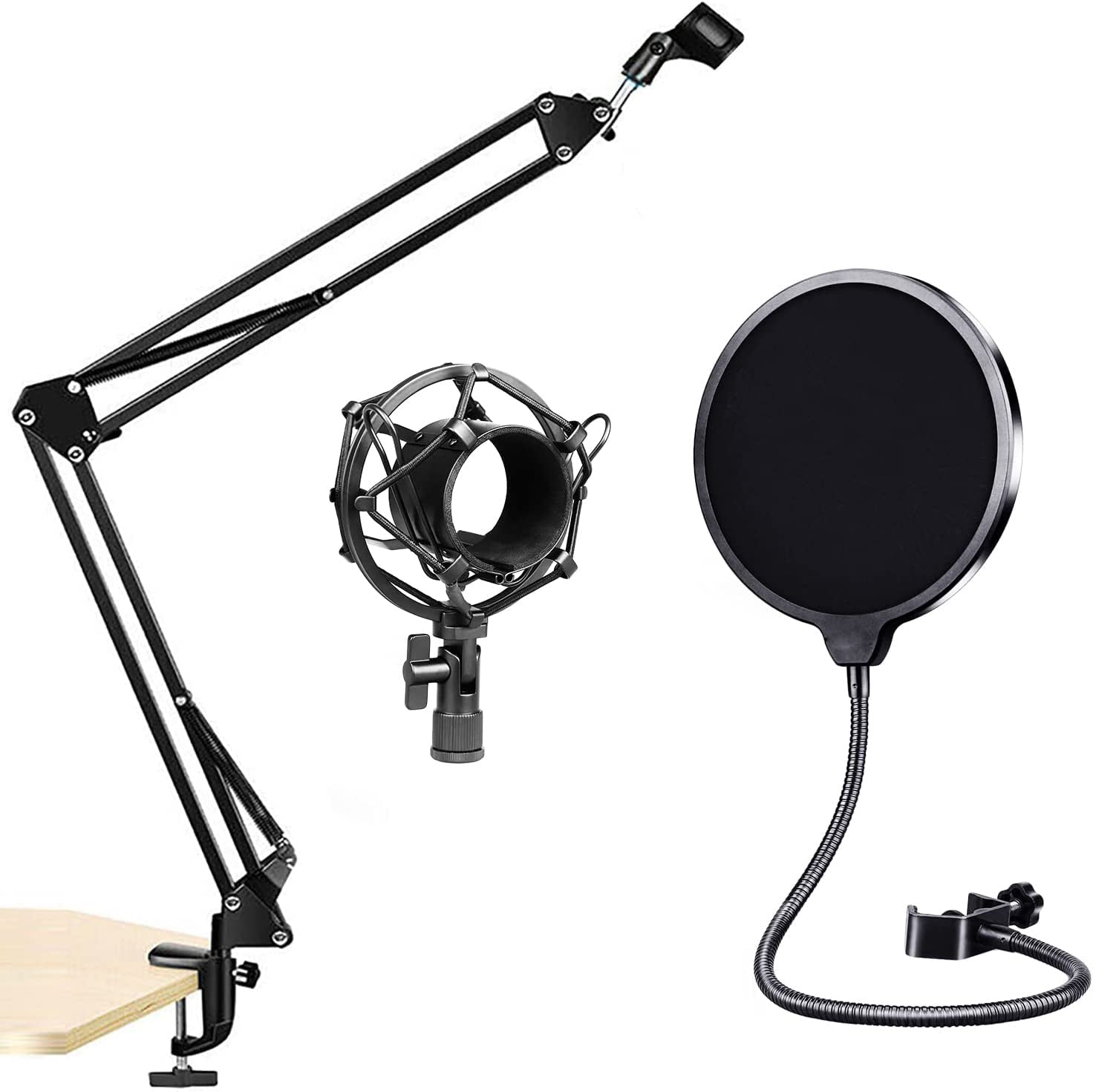 5 Core Microphone Stand Adjustable Suspension Boom Scissor Arm Mic Stand with 3/8/''to 5/8/'' Screw Adapter w Pop Filter Shock Mount - RM STND 3 P