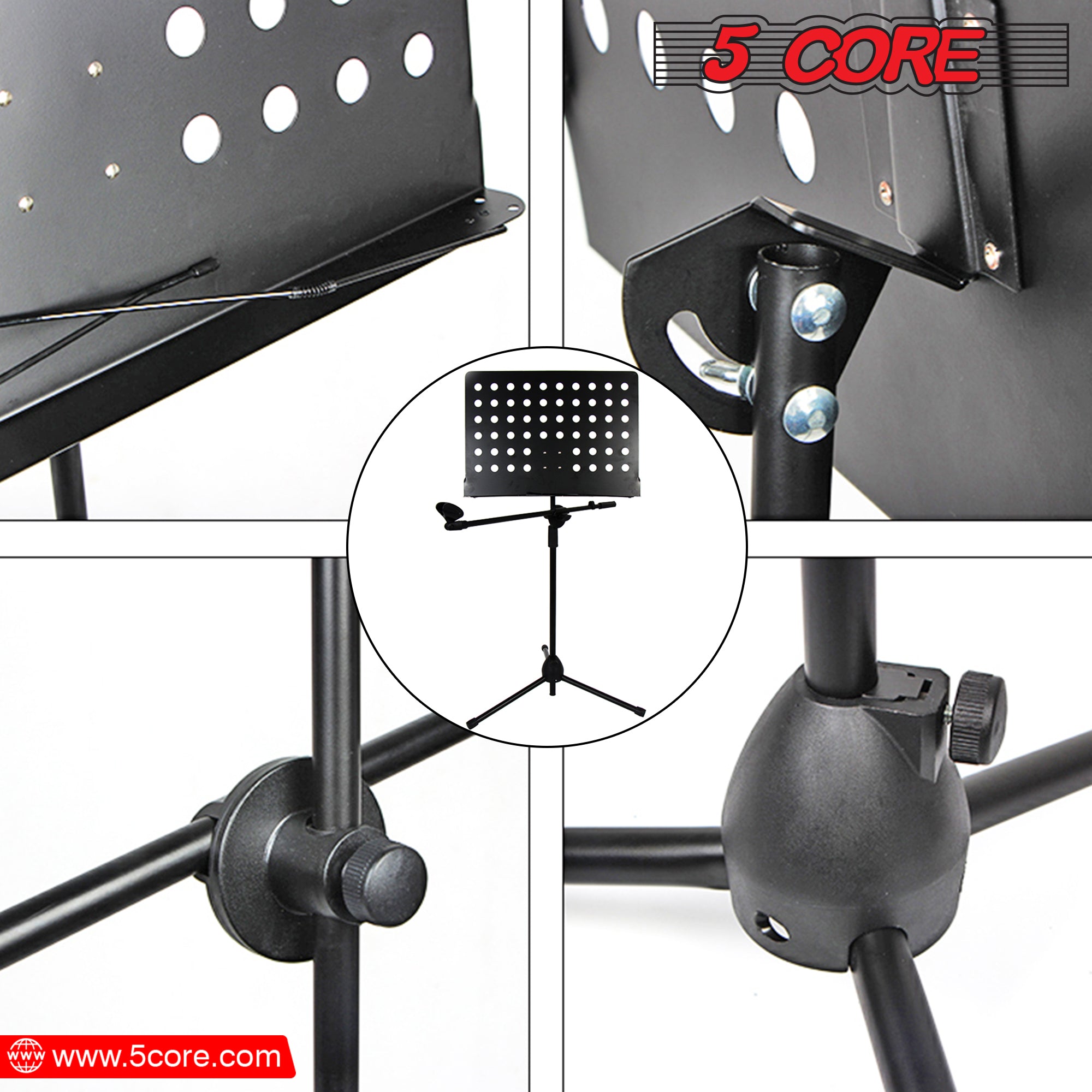 5 Core Sheet Music Stand w Mic Holder Height Adjustable