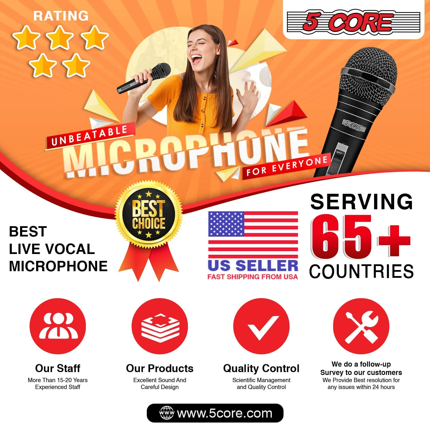 5Core Microphone For Singing Karaoke Mic XLR Dynamic Mic Cardioid Unidirectional Microfono 1/2/3 Pc