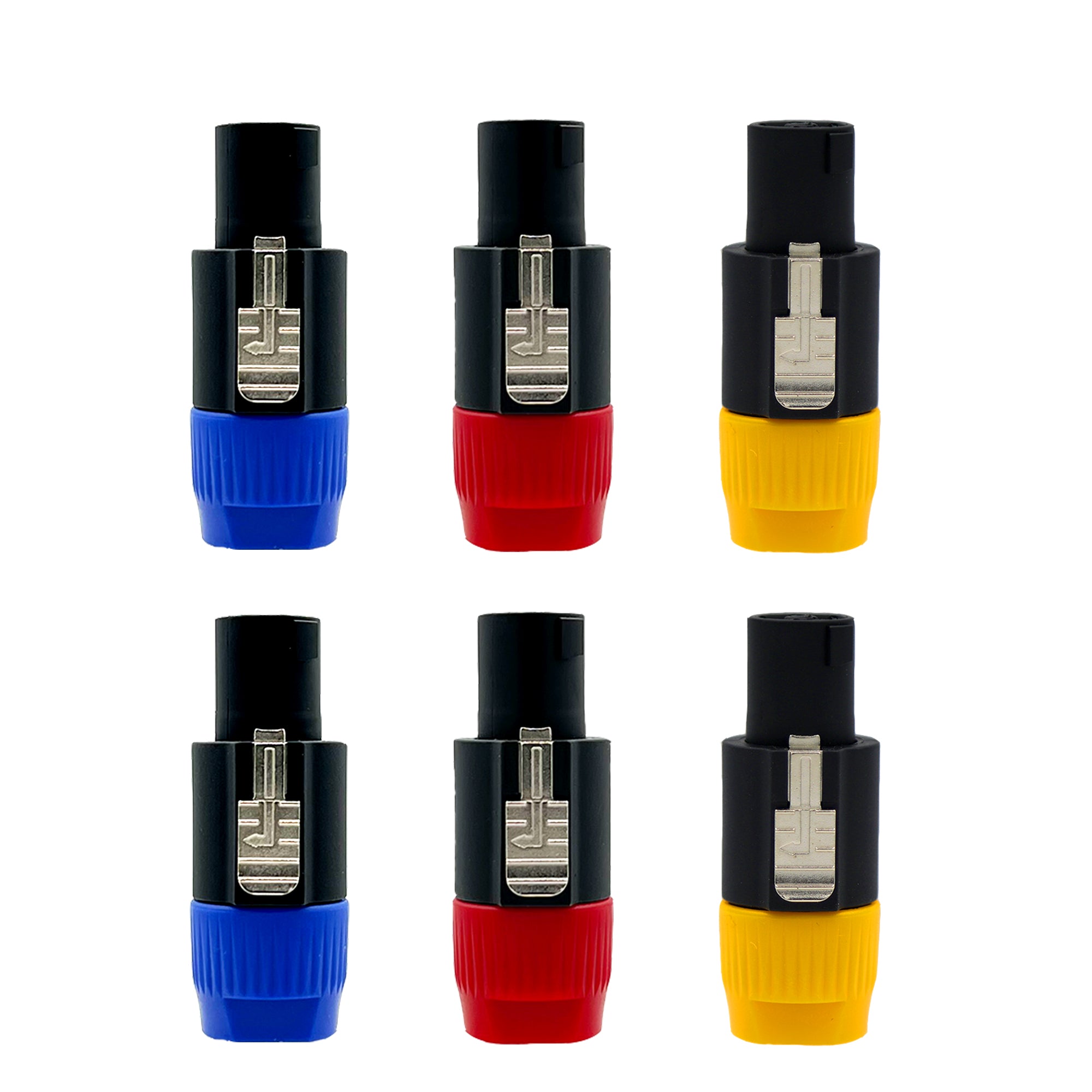 5 Core Speakon Adapter Connectors 4 Pole Plug Twist Lock | 2x Blue, 2x Red, 2x Yellow 6 Pack- SPKN BRY 6PK