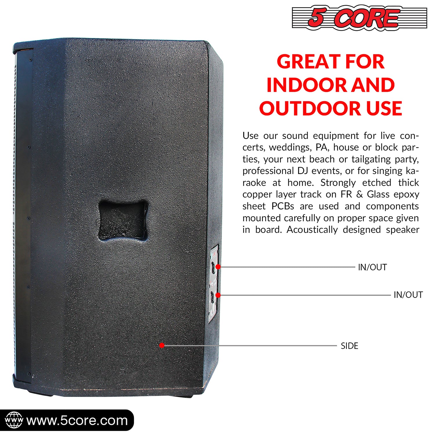 5Core Portable Cabinet PA DJ Speaker System 15" 2000W Passive 2 Way Loudspeaker  Full Range Audio