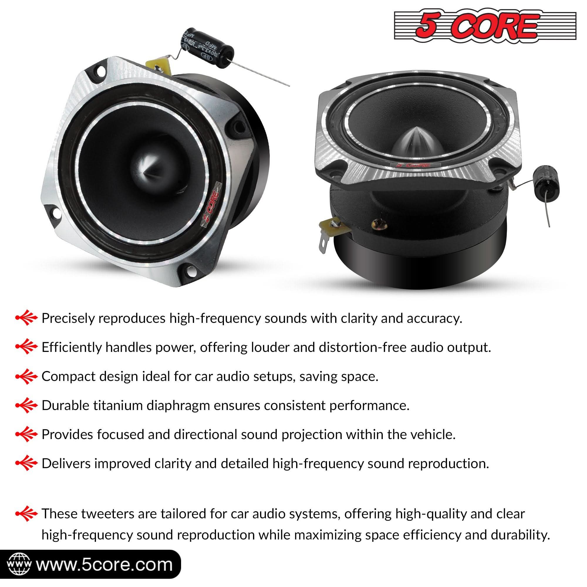 5Core Tweeters Speakers Car Audio Pair 600W Peak 3.5 Inch Super Tweeter Bullet