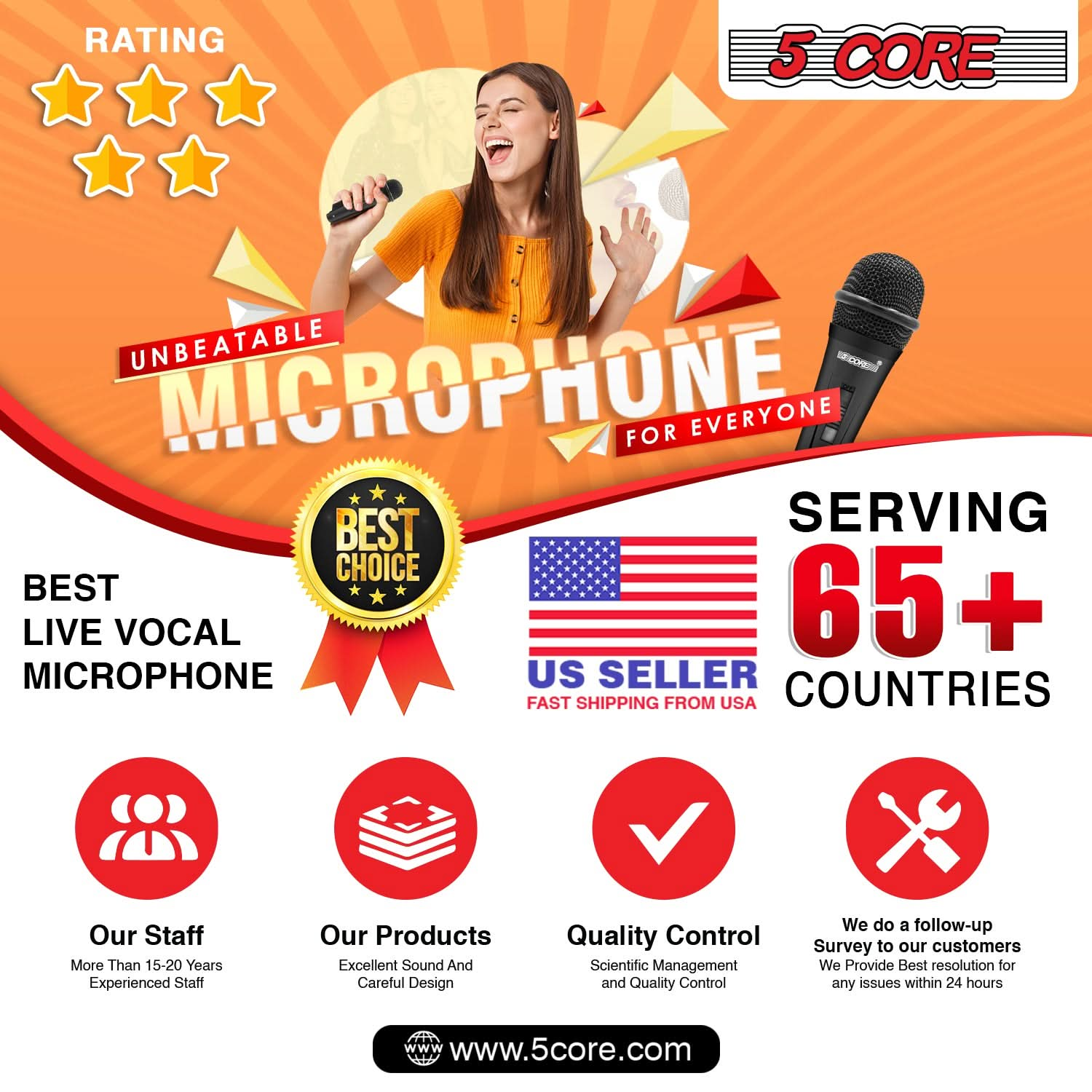 5Core Microphone For Singing Karaoke Mic XLR Dynamic Mic Cardioid Unidirectional Microfono 1/2 Pc