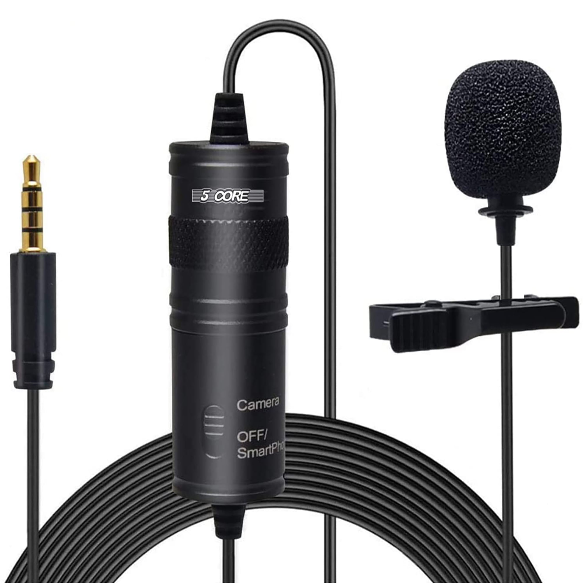 5 Core Professional Grade Lavalier Clip On Microphone| Premium Lav Mic for Camera, Phone, GoPro Video Recording | Compact Noise Cancelling 3.5mm Tiny Shirt Mic with Easy Clip and Windscreen- CM 001