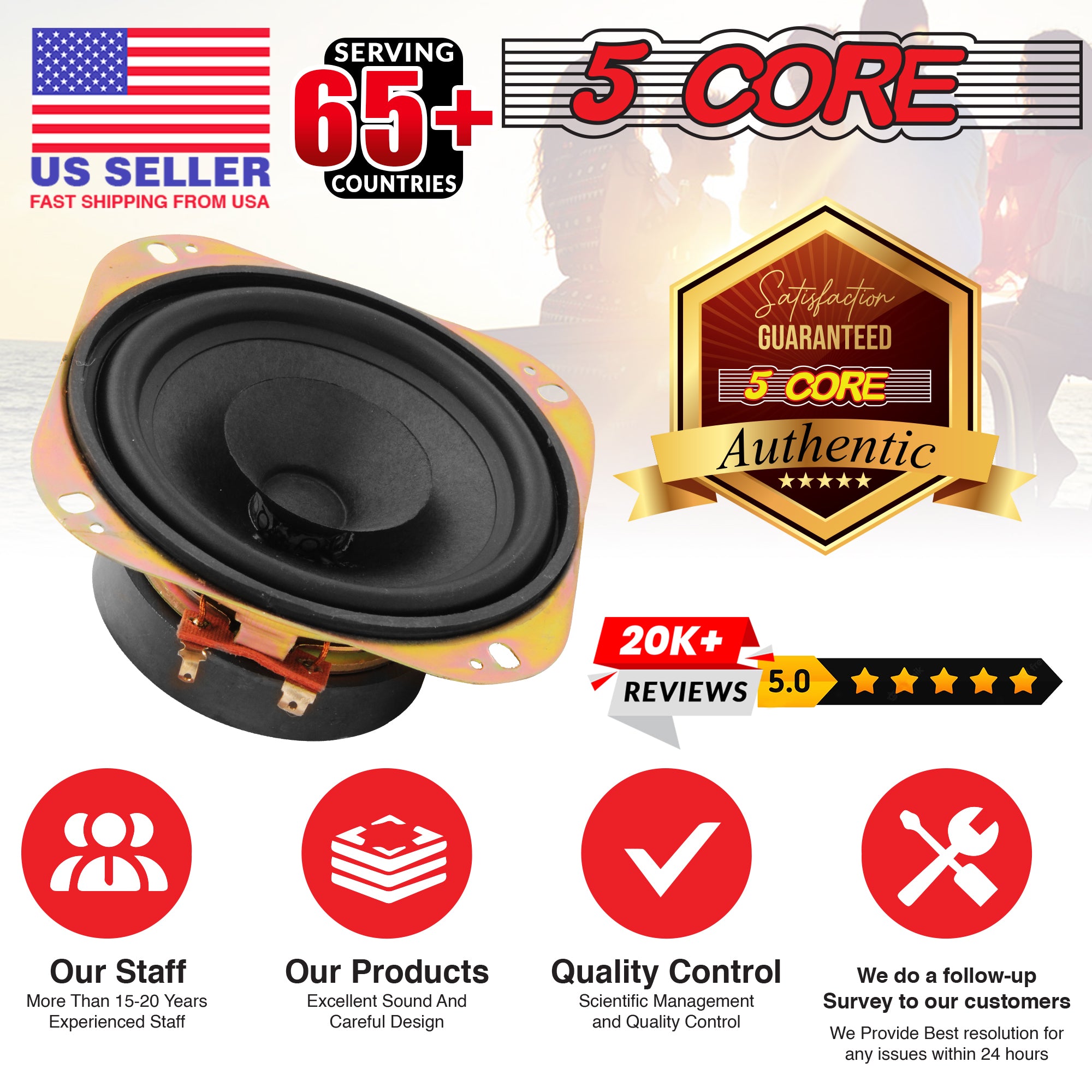 5 Core 4 Inch Subwoofer 2 Pack • 200W Peak 4 Ohm Replacement Car Bass Sub Woofer w 0.81" Voice Coil
