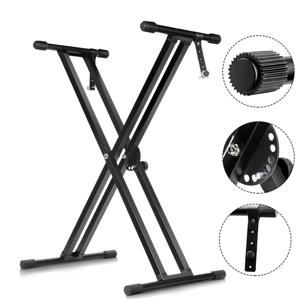 5Core Keyboard Stand Double X Style Adjustable Lift Piano Riser For 49 To 88 Keys