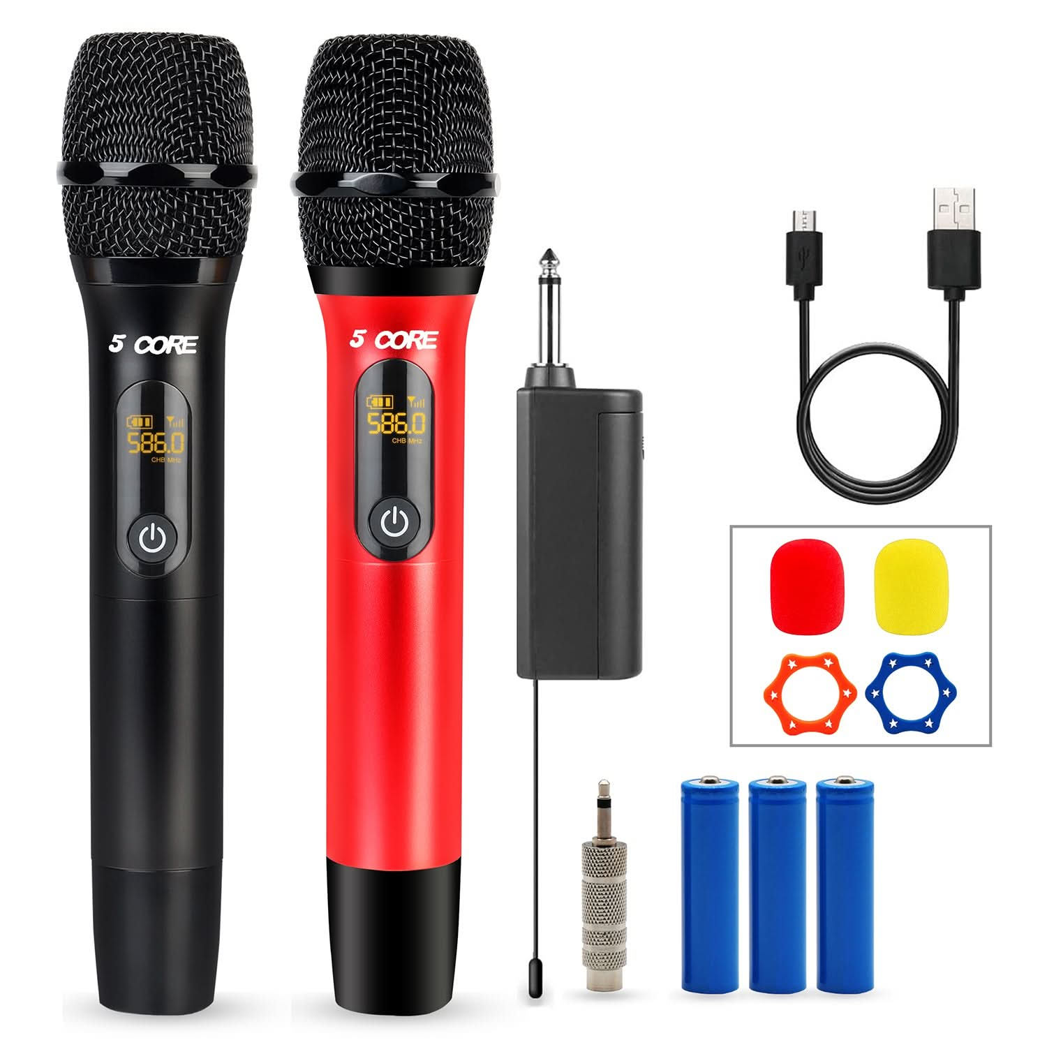 5 Core UHF Wireless Microphone • 210FT Max Range Microfonos Inalambricos • Cardioid Karaoke Dynamic Mic Red Black/ Red Gray