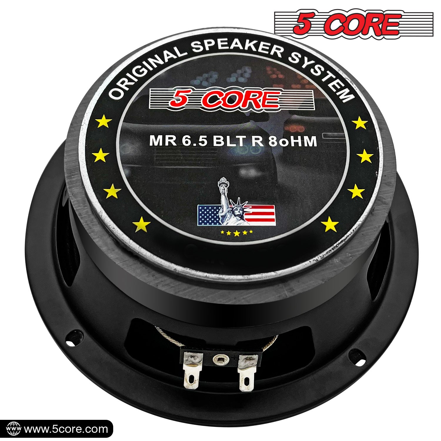 5 Core 6.5 Inch Midrange Door Speaker 580W PMPO Subwoofer • w Red Aluminum Bullet • 8 Ohm Sub Woofer