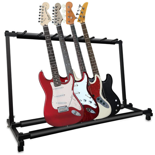 5 Core multi guitar rack, guitar holder, and upright bass stand for guitar & bass accessories.