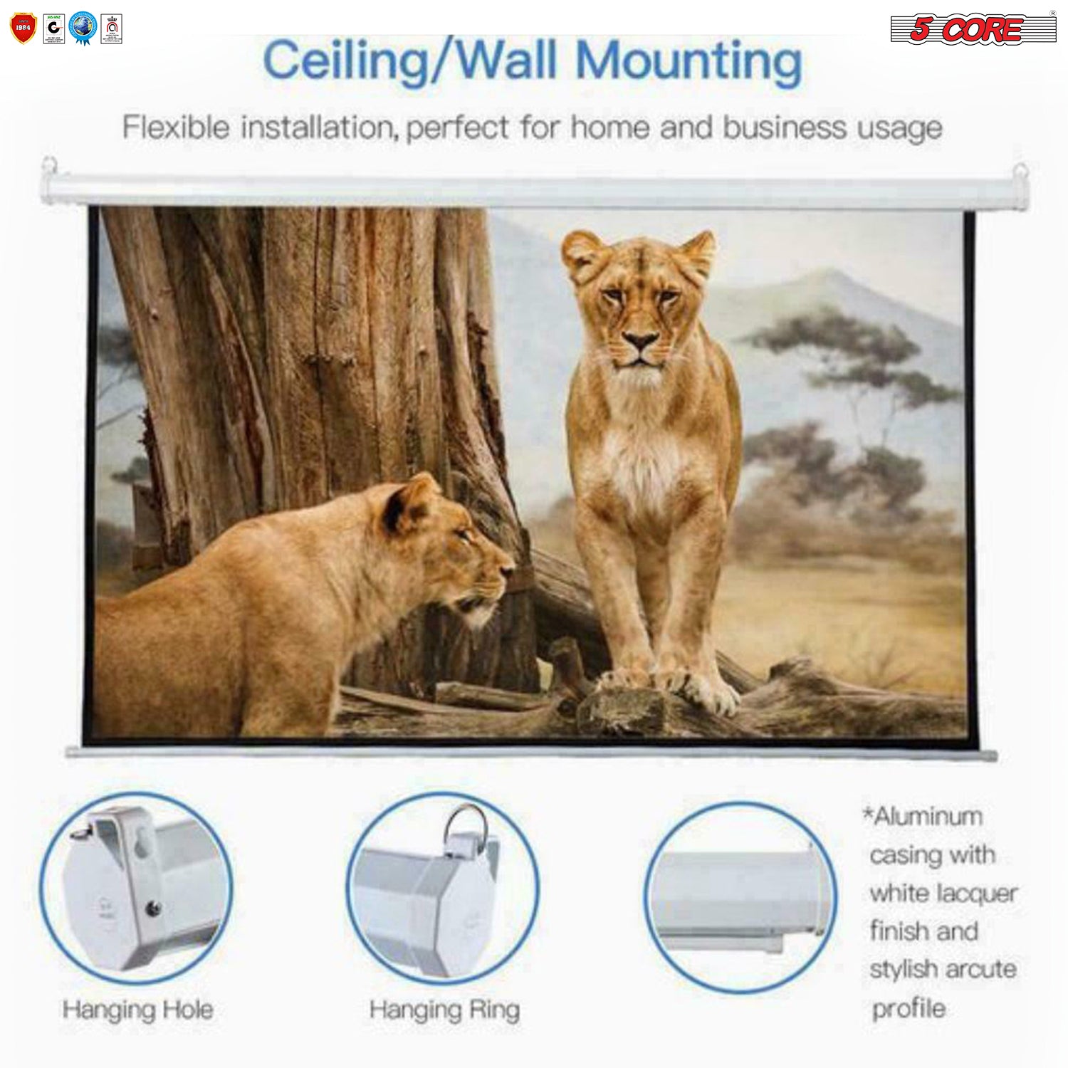 5 Core Projector Screen • 72 inch 16:9 Ultra HD Portable Anti-Crease Indoor Outdoor Projection
