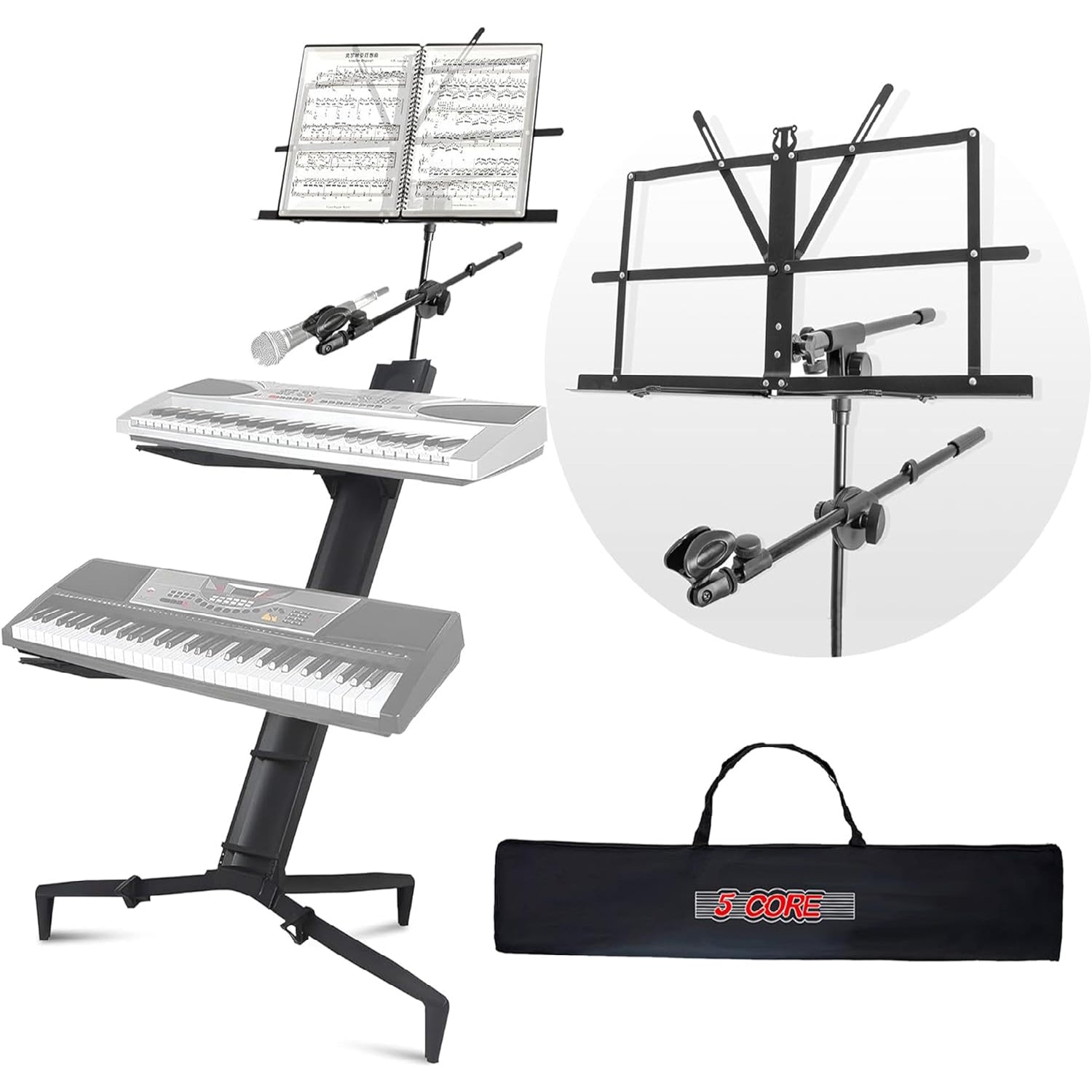 5 Core Keyboard Stand Riser 2 Tier Classic Keyboard Piano Holder Lift Adjustable Two Stage Tower Rack