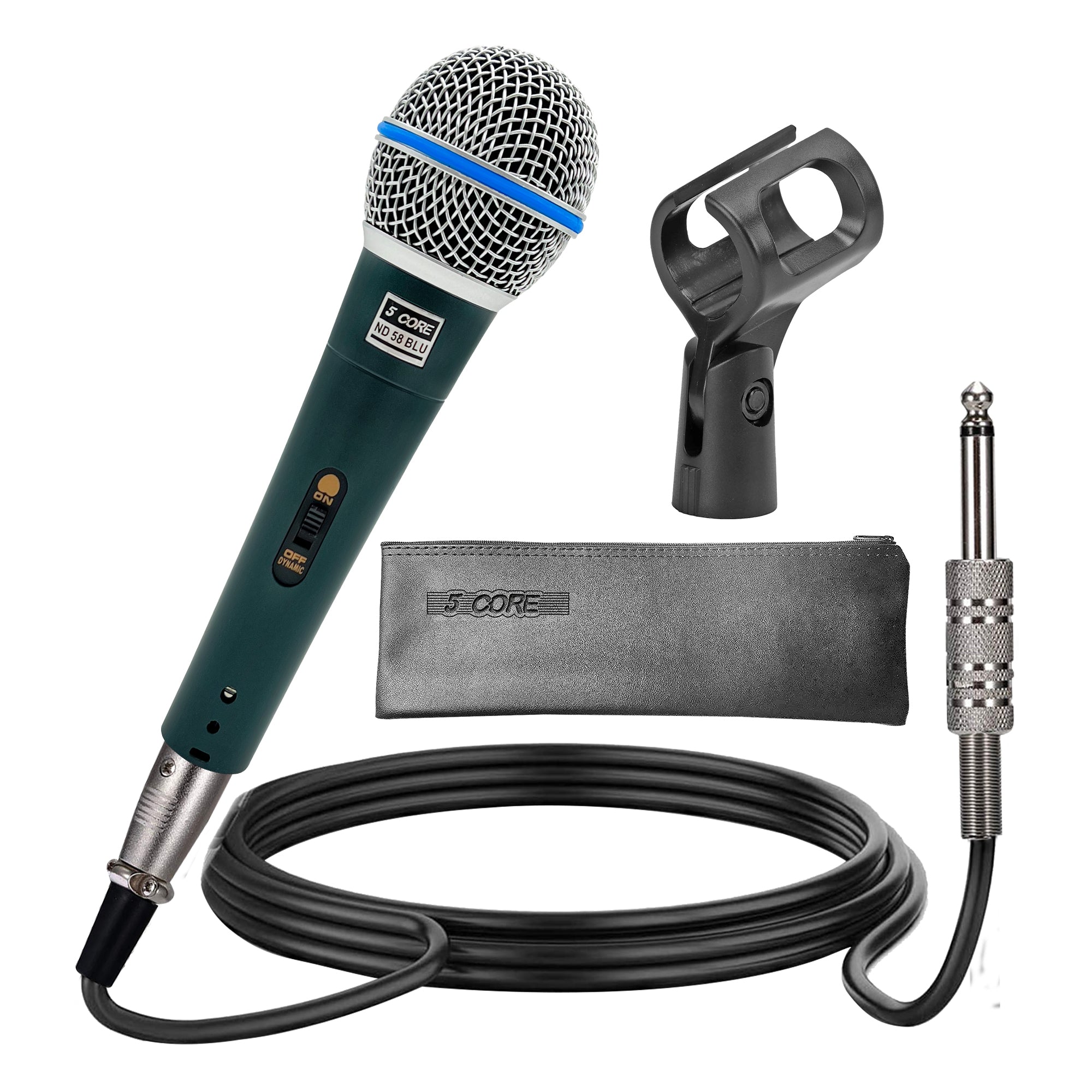5 Core Microphone Professional Dynamic Karaoke XLR Wired Mic w ON/OFF Switch Pop Filter Cardioid Unidirectional Pickup Handheld Micrófono -ND 58 BLU