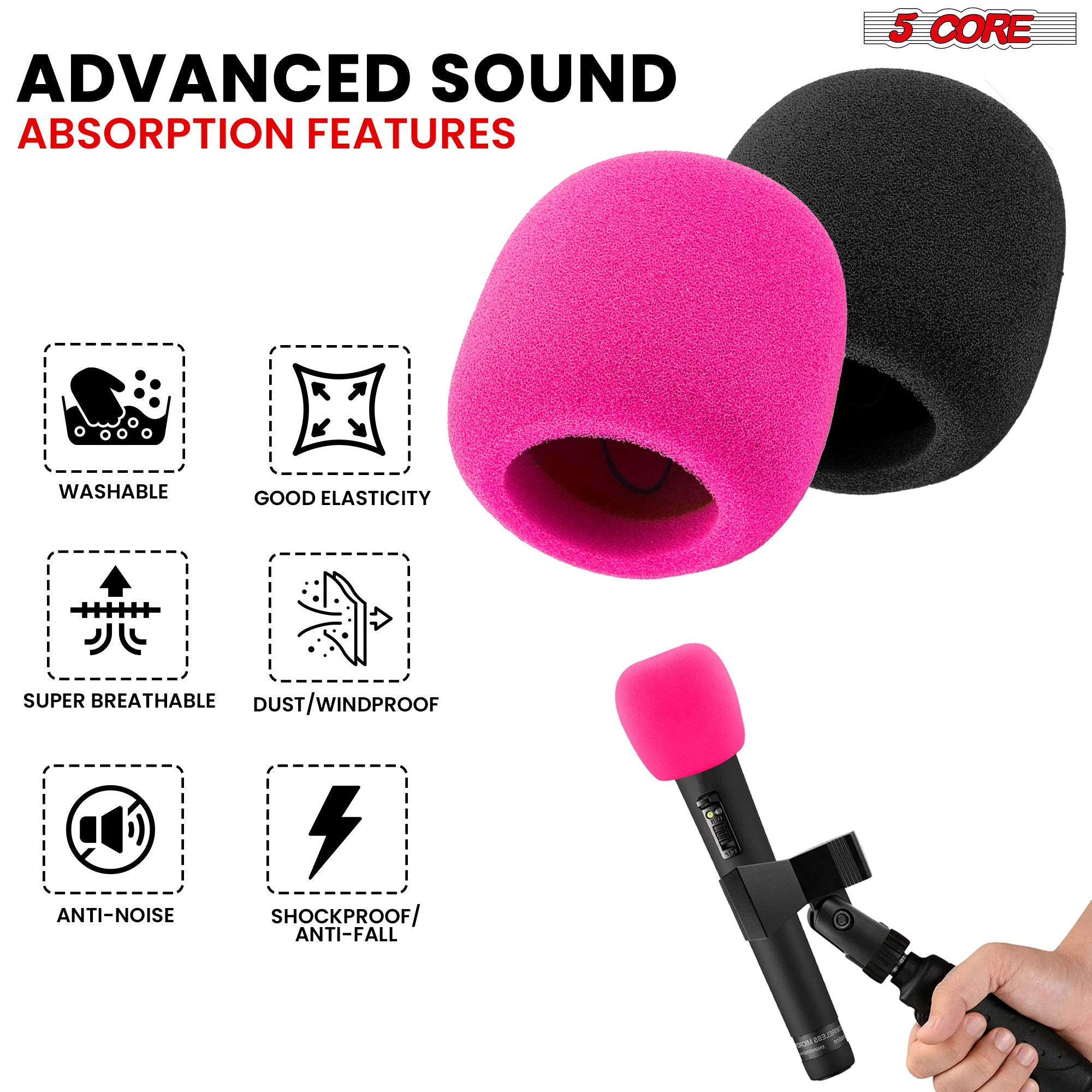 5Core Microphone Cover Professional Mic Soft Foam Windscreen Windproof Sponge for Mics