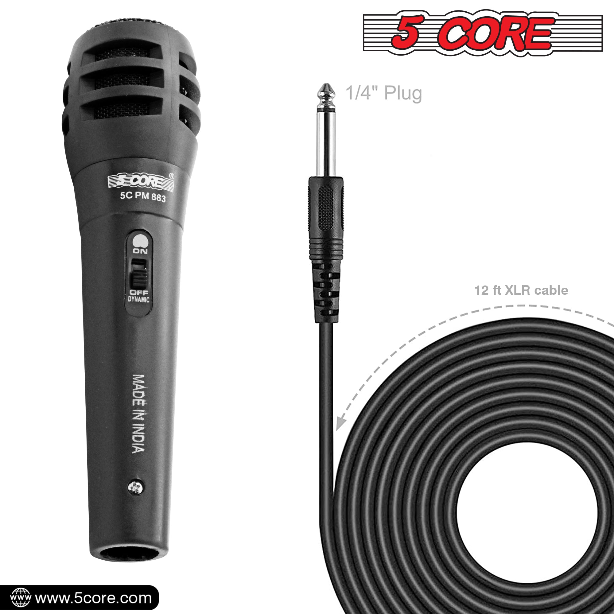 5 Core Microphone Professional Dynamic Karaoke XLR Wired Mic w ON/OFF Switch Pop Filter Cardioid Unidirectional Pickup Micrófono - PM-883