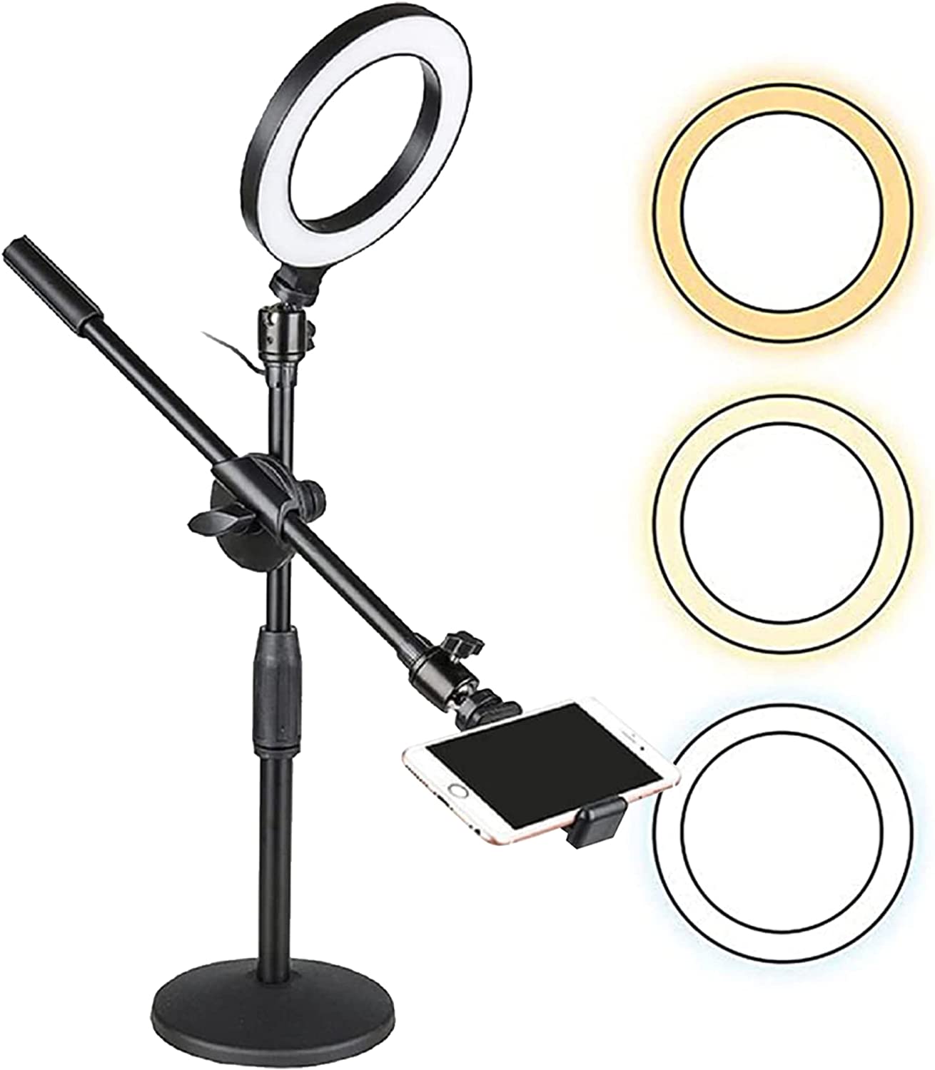 USB 10' Ring Light for Desk with Stand and Phone Holder, Ring Light with  Overhead Camera Mount and Adjustable Desk Arm Stand for Photography,Makeup
