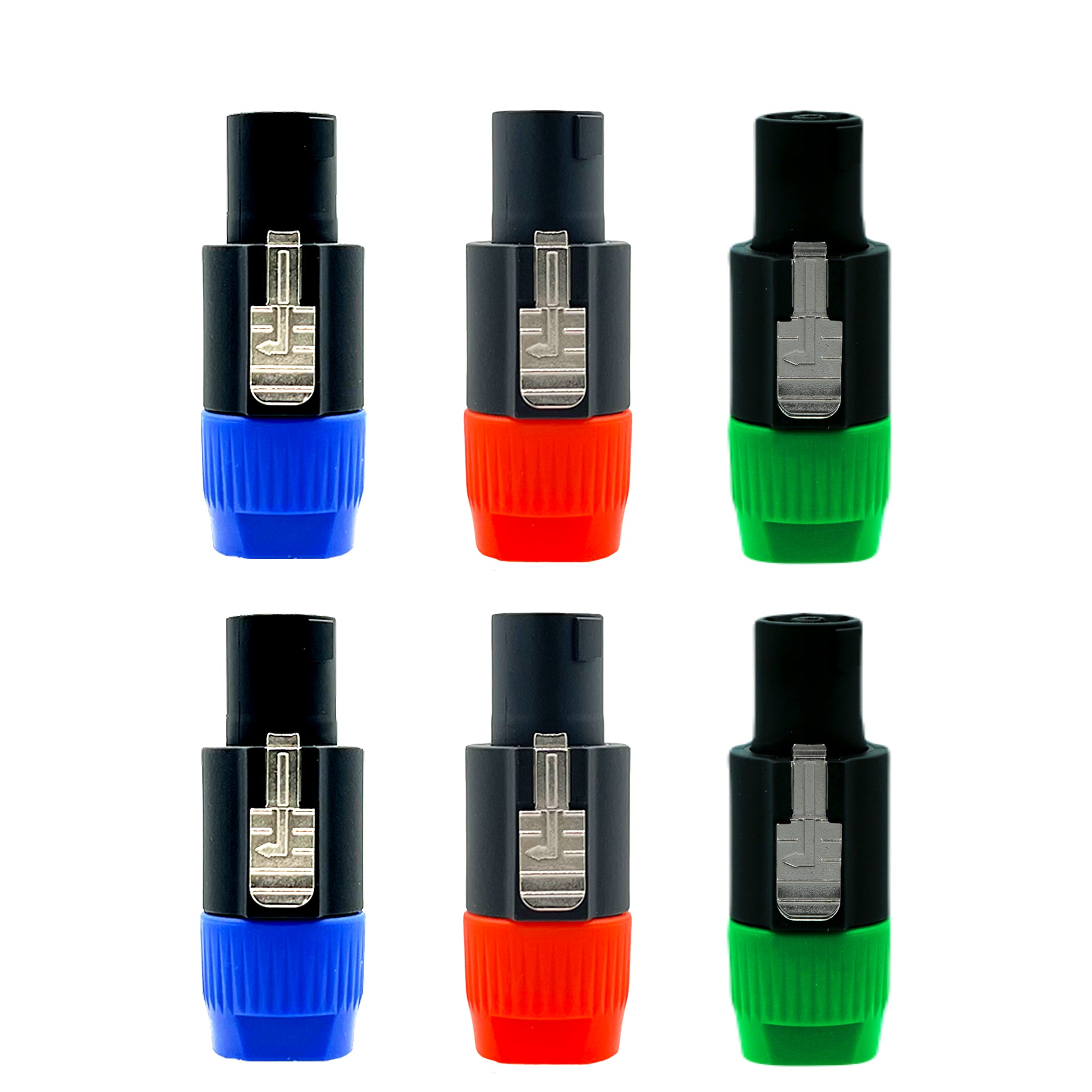 5 Core Speakon Adapter Connectors 4 Pole Plug Twist Lock | 2x Blue, 2x Green, 2x Orange 6 Pack - SPKN BGO 6PK