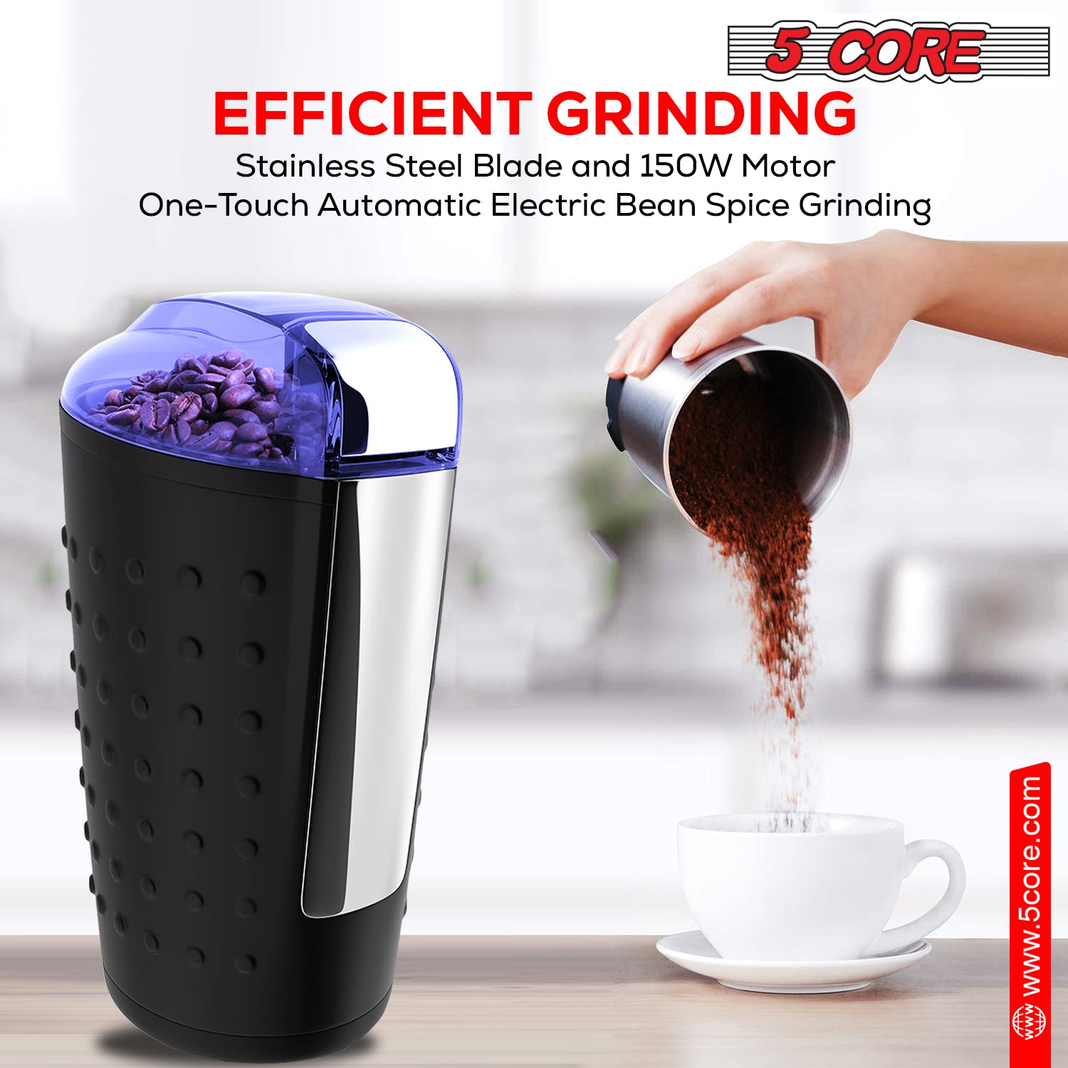 Upgrade your coffee routine with the powerful 150W electric bean grinder.