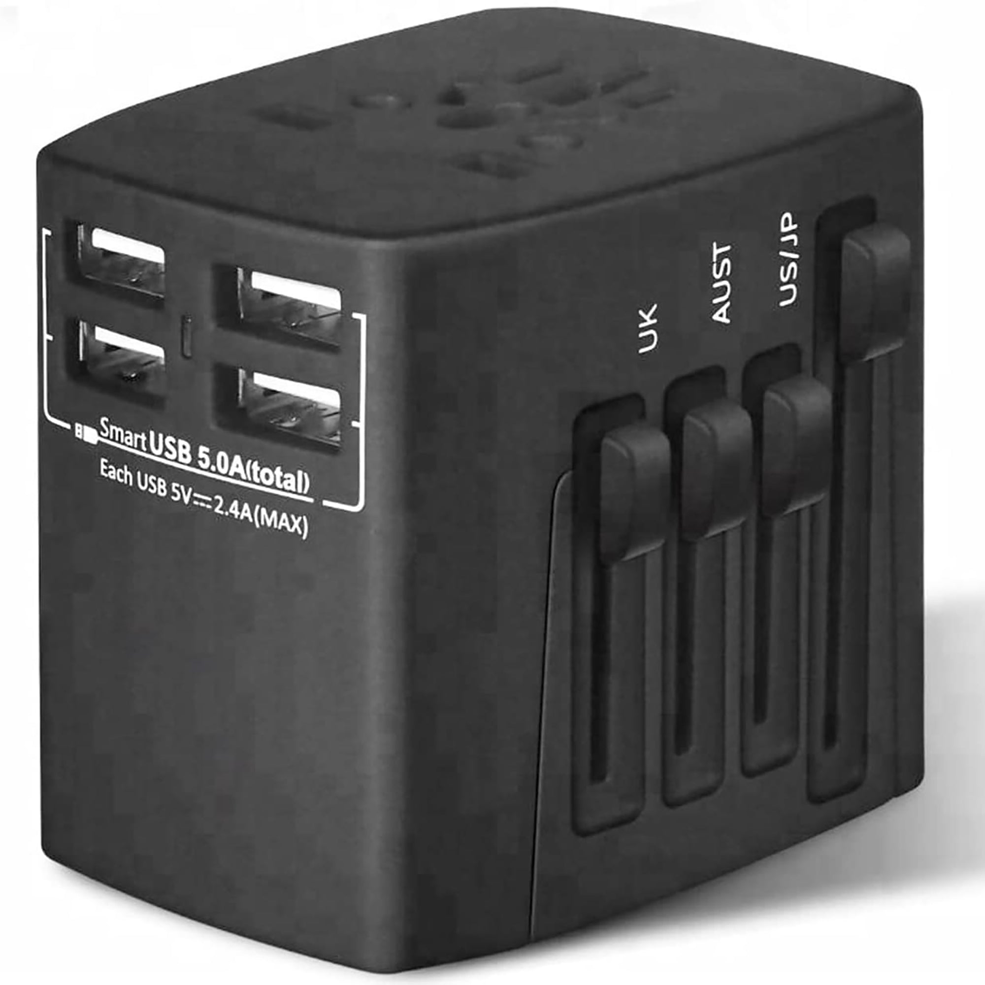 5 Core Travel Adapter 1 Piece Black International Power Adapter Plug Multi Outlet Port 4 USB Travel Charger Universal AC Plug Outlet Adapter- UTA B