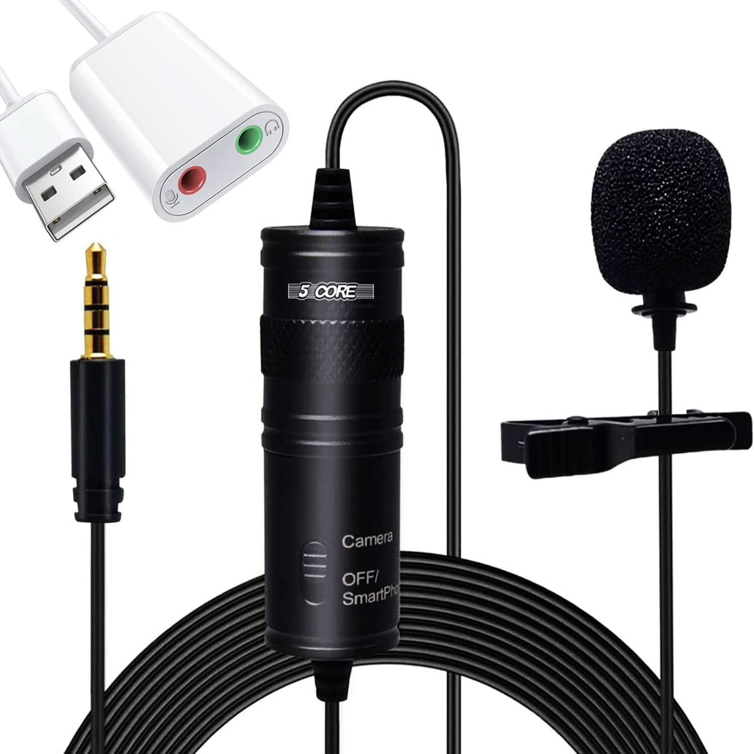 5Core Lavalier Microphone Clip On  Professional Grade 3.5mm Lapel Mic  Omnidirectional Lav Mic