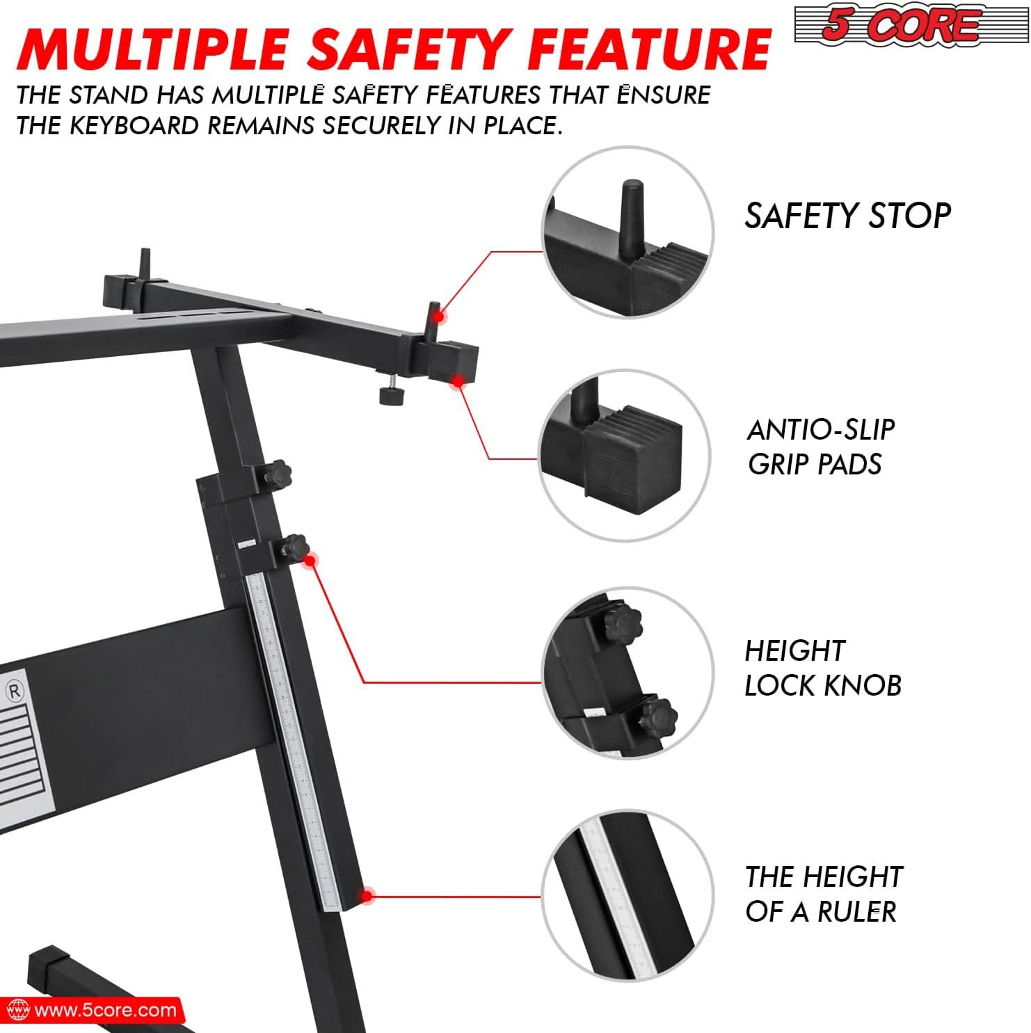 5Core Keyboard Stand Adjustable z Style Piano Riser + Keyboard Piano Bench