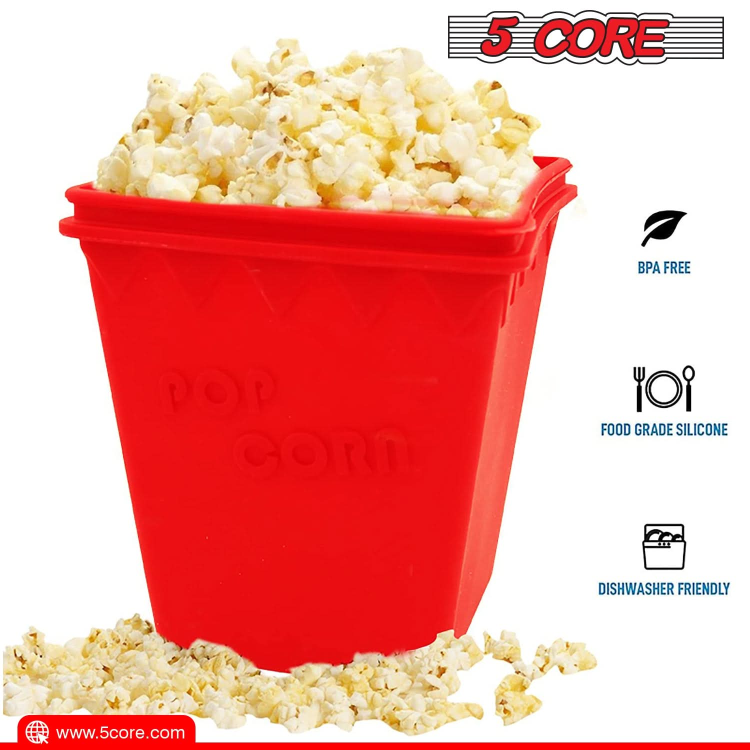 5Core Silicone Popcorn Maker Bowl  Microwave BPA Free and Dishwasher Safe Hot Air Kernel Popper