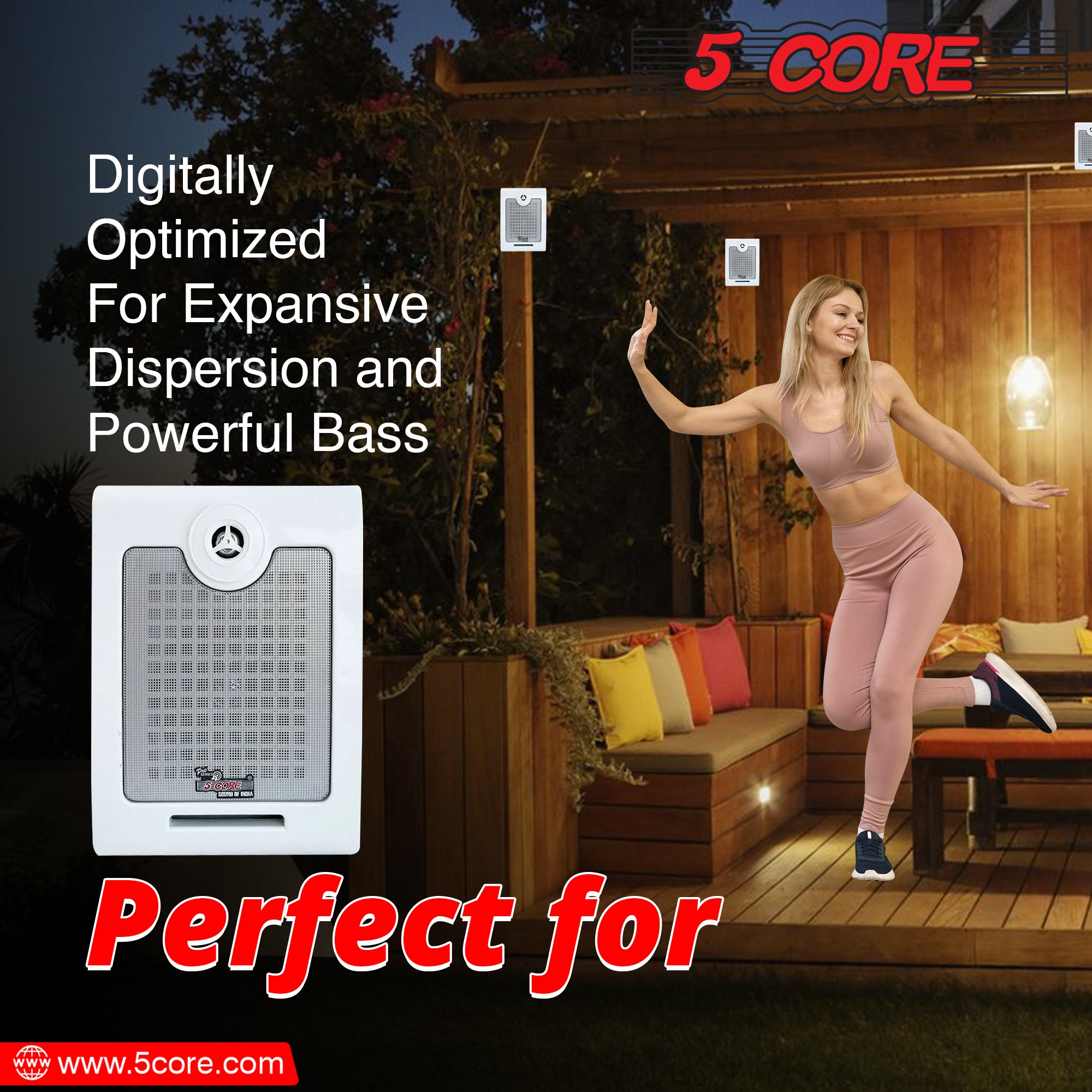 5 Core Wall Speaker System 2Pack 2 Way 200W PMPO Power • Heavy Duty Waterproof Wall Mount Speakers