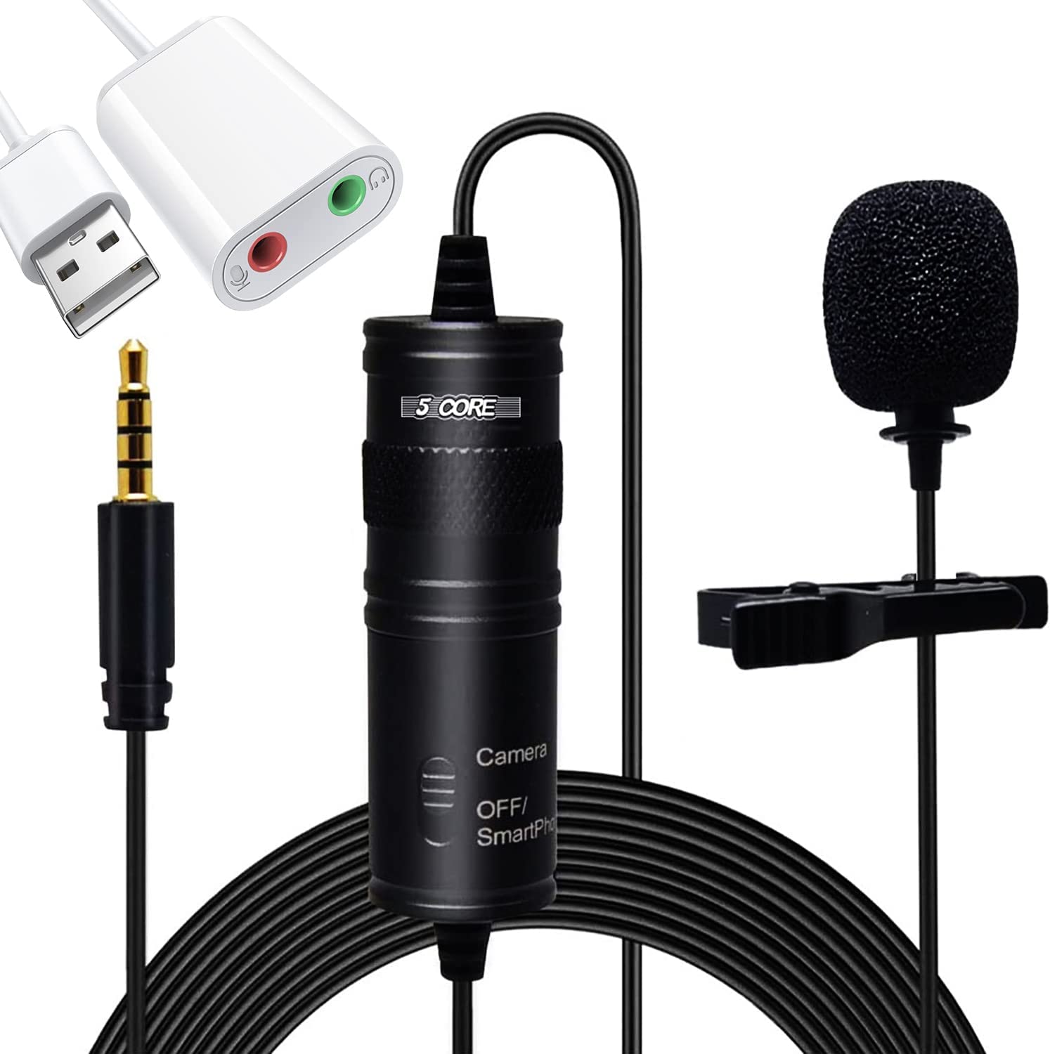 5 Core Lavalier Microphone for iPhone & Tablet External Clip On Mini Lapel Mic for Video Recording & Vlogging with 3.5mm Connector -CM 001 ADP