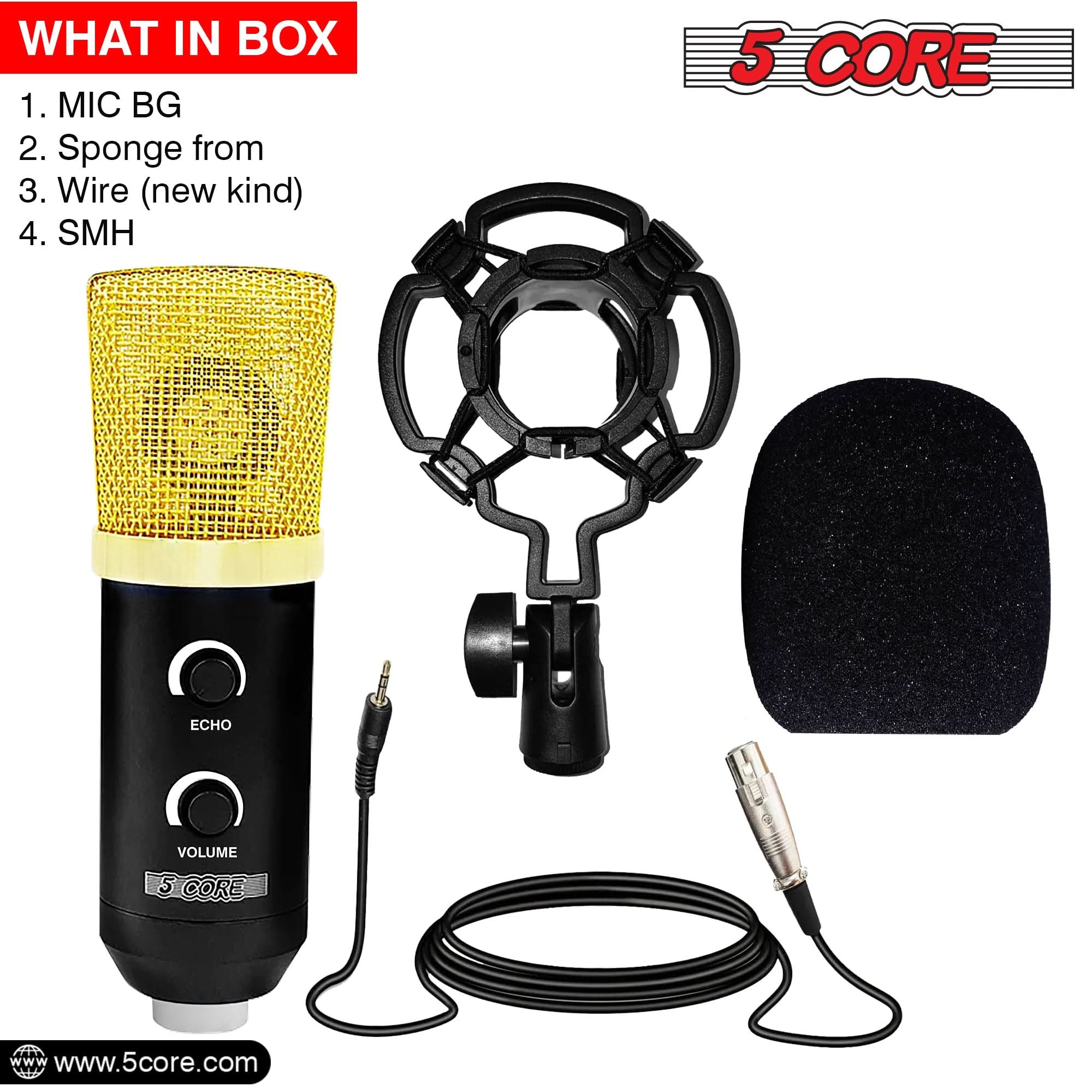 5Core Podcast Equipment Bundle Professional Studio XLR Condenser Recording Microphone Kit for vocals