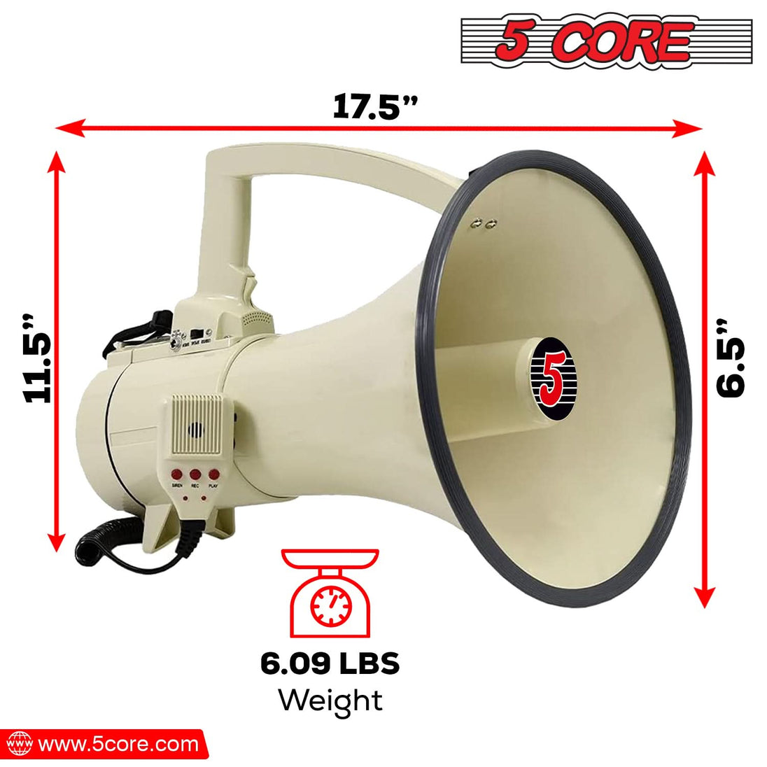 Bullhorn megaphone with plastic megaphone handle for easy carrying.