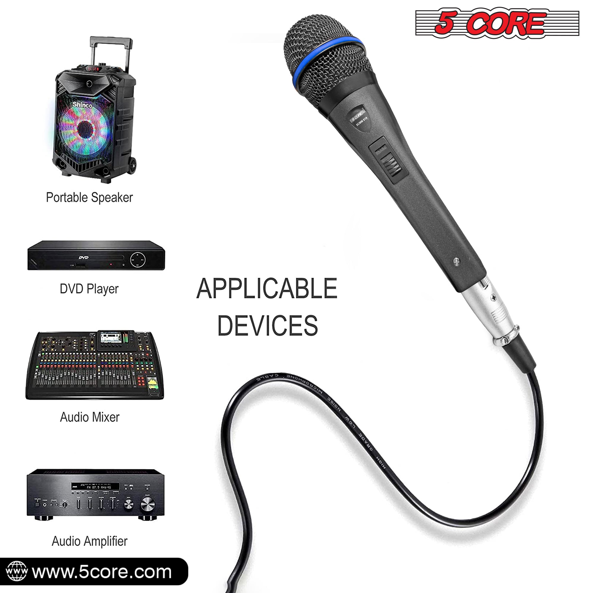 5 Core Microphone Karaoke XLR Wired Mic Professional Studio Microfonos w ON/OFF Switch Pop Filter Dynamic Cardioid Unidirectional Pickup -PM 619