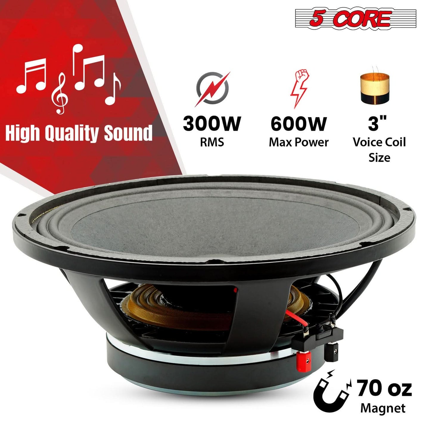 Premium 12 Inch Subwoofer Speaker by 5 Core - 600W Max, 8 Ohm DJ Bass