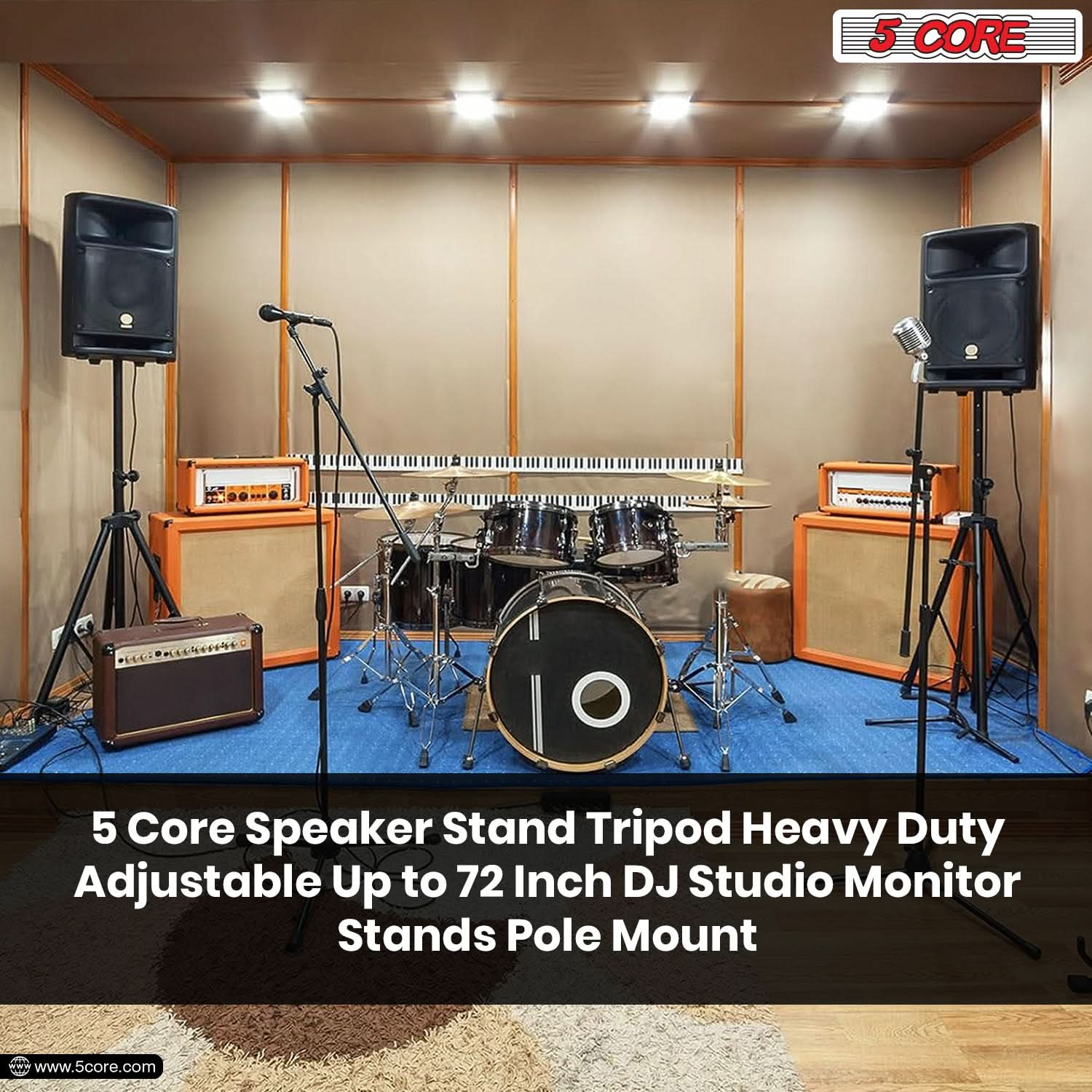 5 Core Speaker Stand Tripod Heavy Duty Adjustable Up to 72 Inch DJ Studio Monitor Stands Pole Mount Black