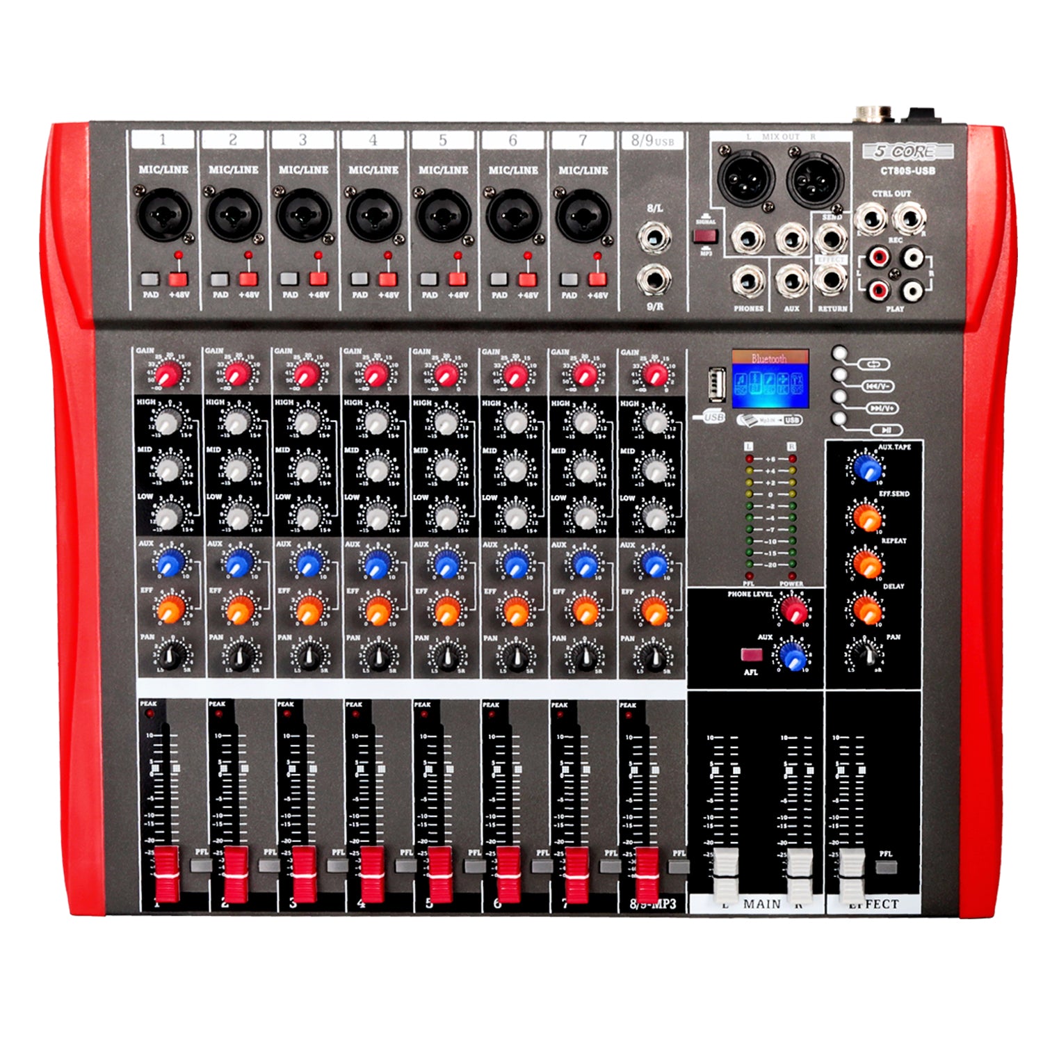 5 Core Audio Mixer 8 Channel DJ Controller Professional Sound Board Bluetooth USB