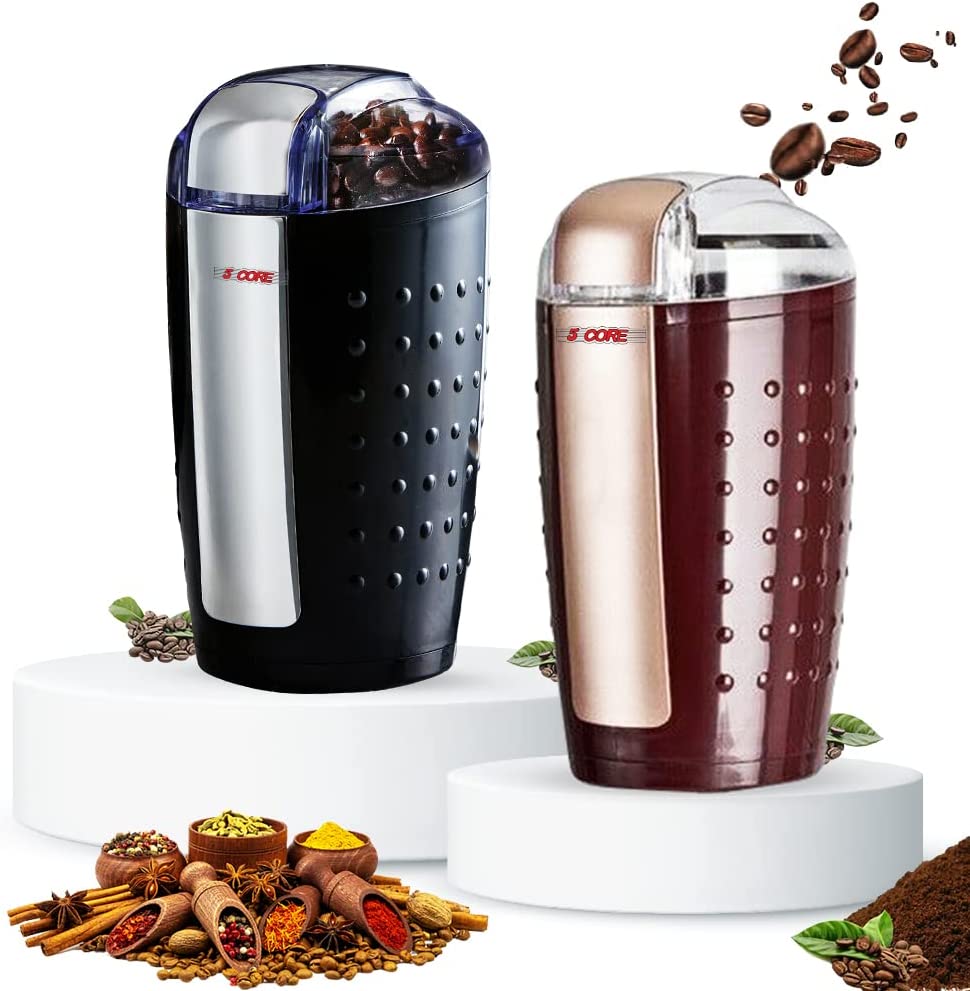 5 Core Coffee Grinder 2Pcs 85 Gram Capacity 150W Electric Bean Spice Grinders Black & Brown