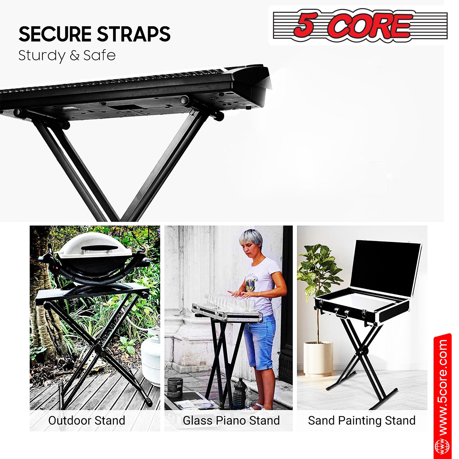 5 Core Keyboard Stand Riser • Double Braced X Style Adjustable Width and Height Keyboard Holder