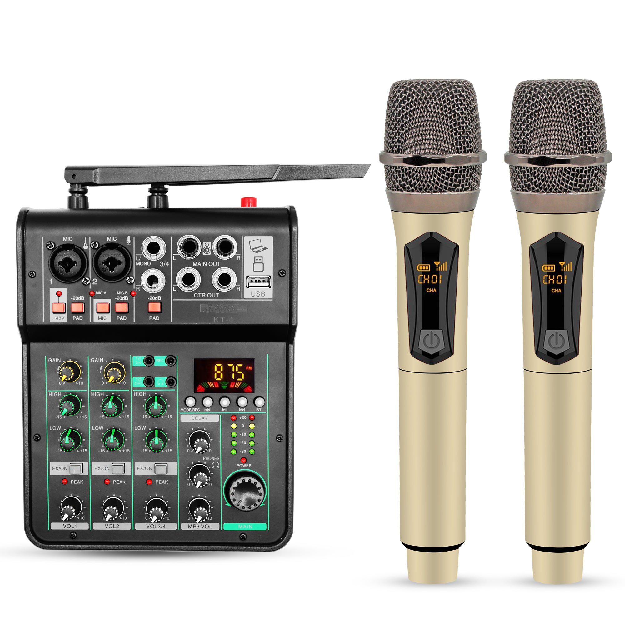 5Core Audio Mixer 4 Channel •  DJ Equipment Digital Sound Board  • Karaoke XLR Mixers w Bluetooth USB