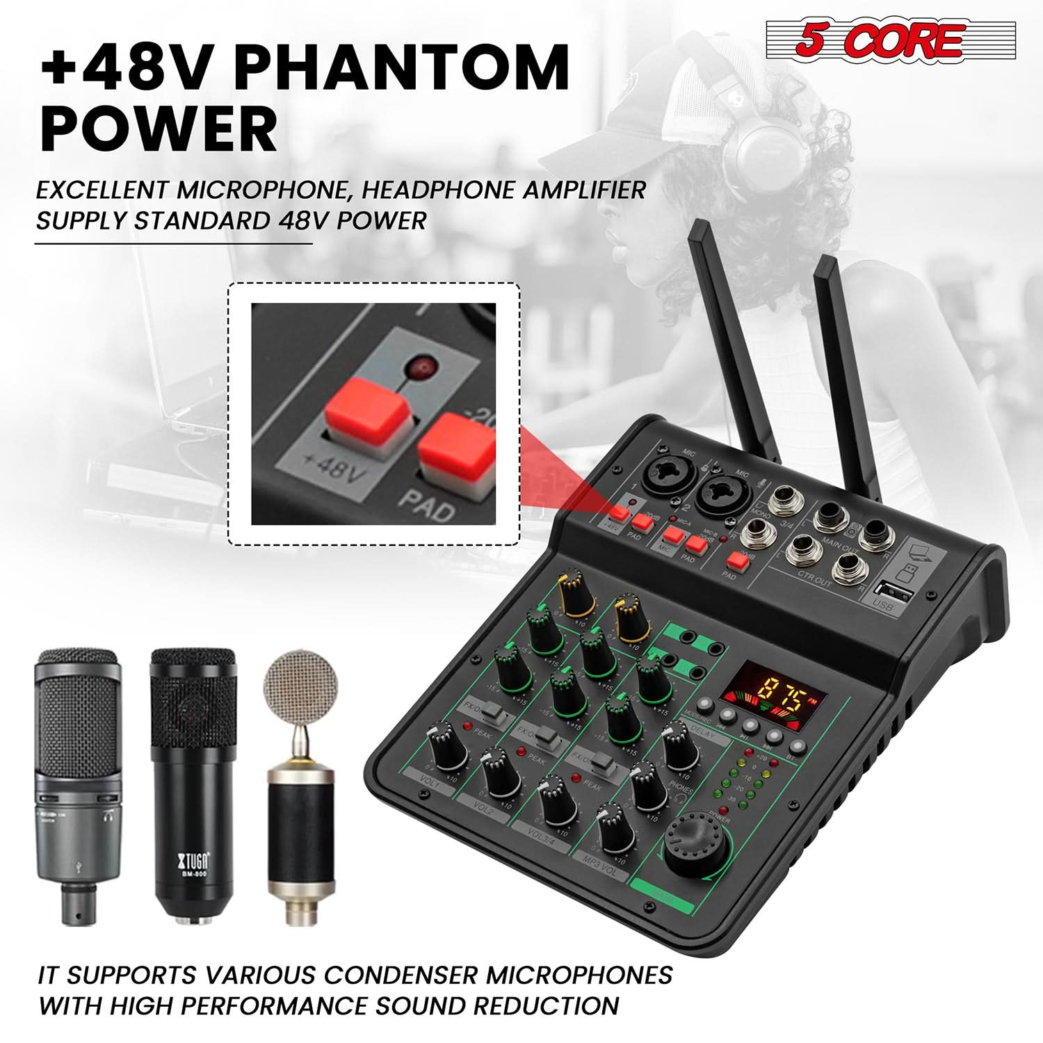 5Core Audio Mixer Sound Board 4 Channel PA DJ Stereo Receiver w Bluetooth USB DJ  PA Karaoke Mixing GOLD