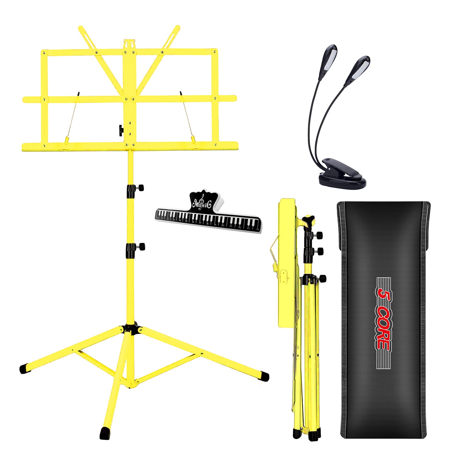 5 Core Music Stand For Sheet Music Professional Portable Adjustable Folding Music Note Holder Tripod Stands Yellow