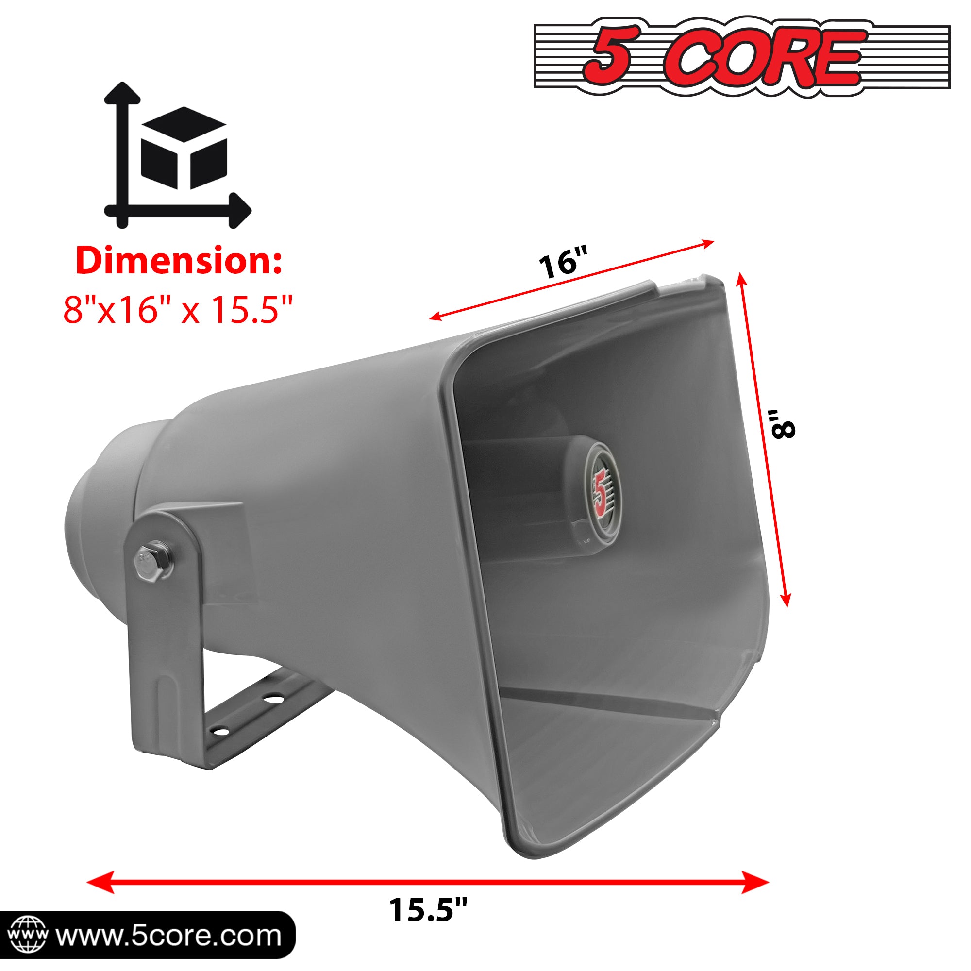 5 Core PA Horn Speaker Outdoor 8x16" Siren Loudpeaker • 40W RMS Loud Megaphone Driver Horn