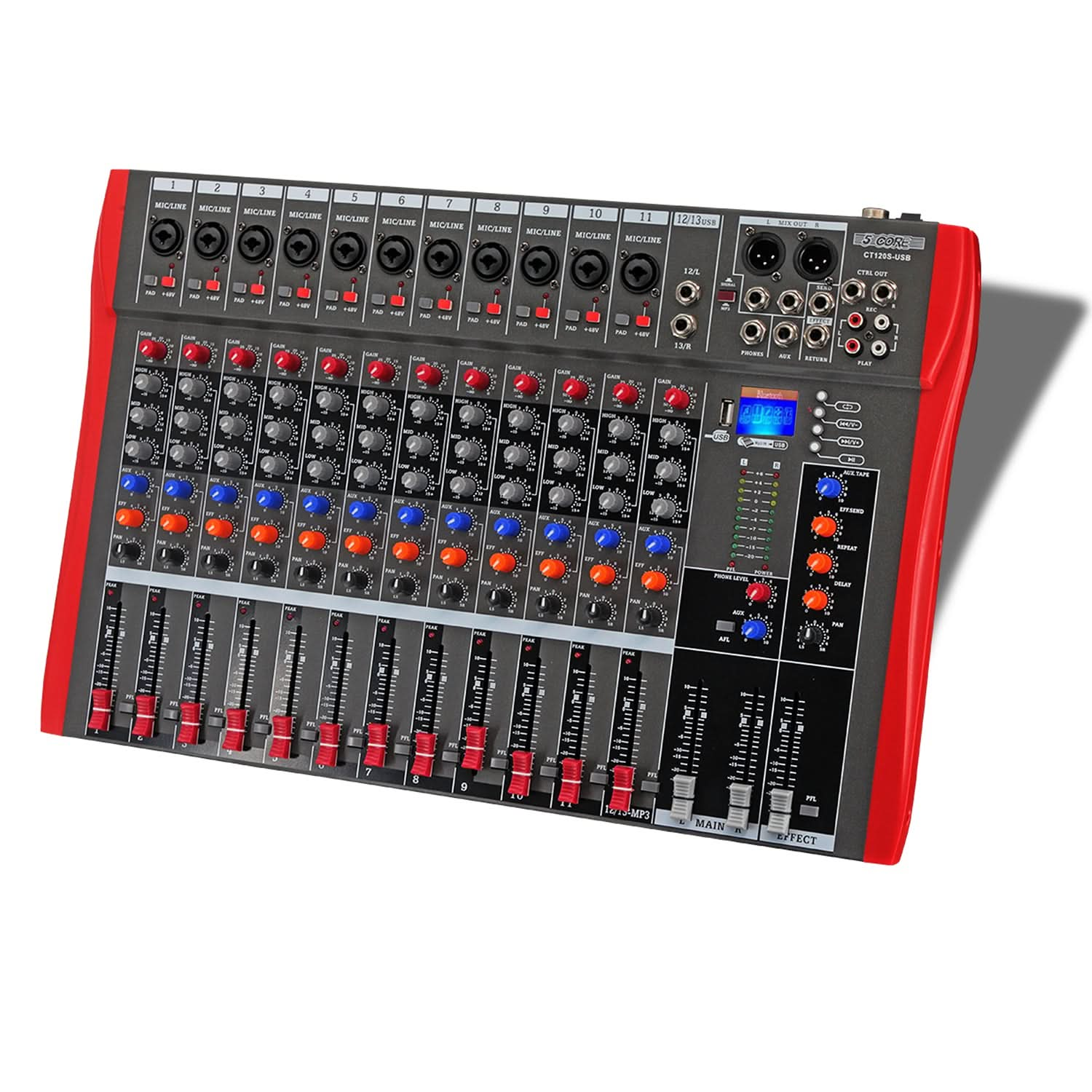 5 Core Audio Mixer 12 Channel DJ Equipment with Bluetooth USB Sound Board Console