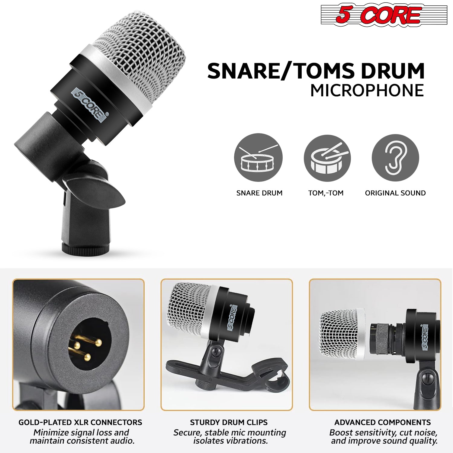 Seven-piece dynamic XLR microphone kit designed specifically for drummers