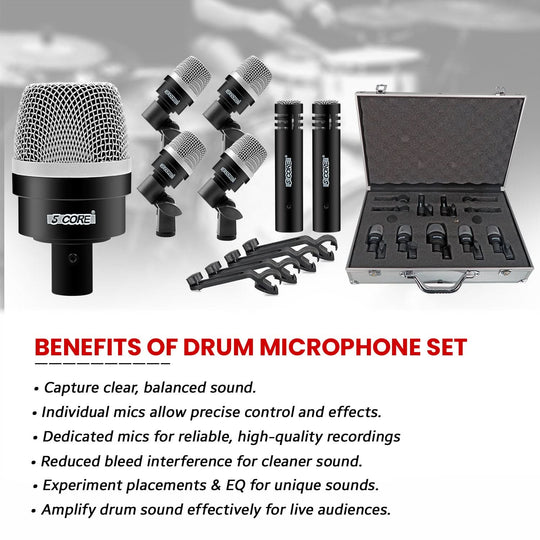 Professional Drum Setup: 5 Core 7-Piece XLR Microphone Set