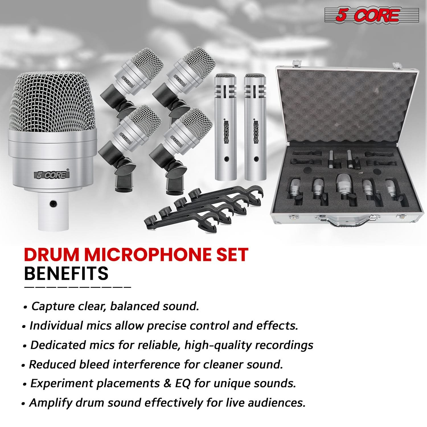 Dynamic Drum Mic Set: 7-piece kit for accurate drum sound capture.