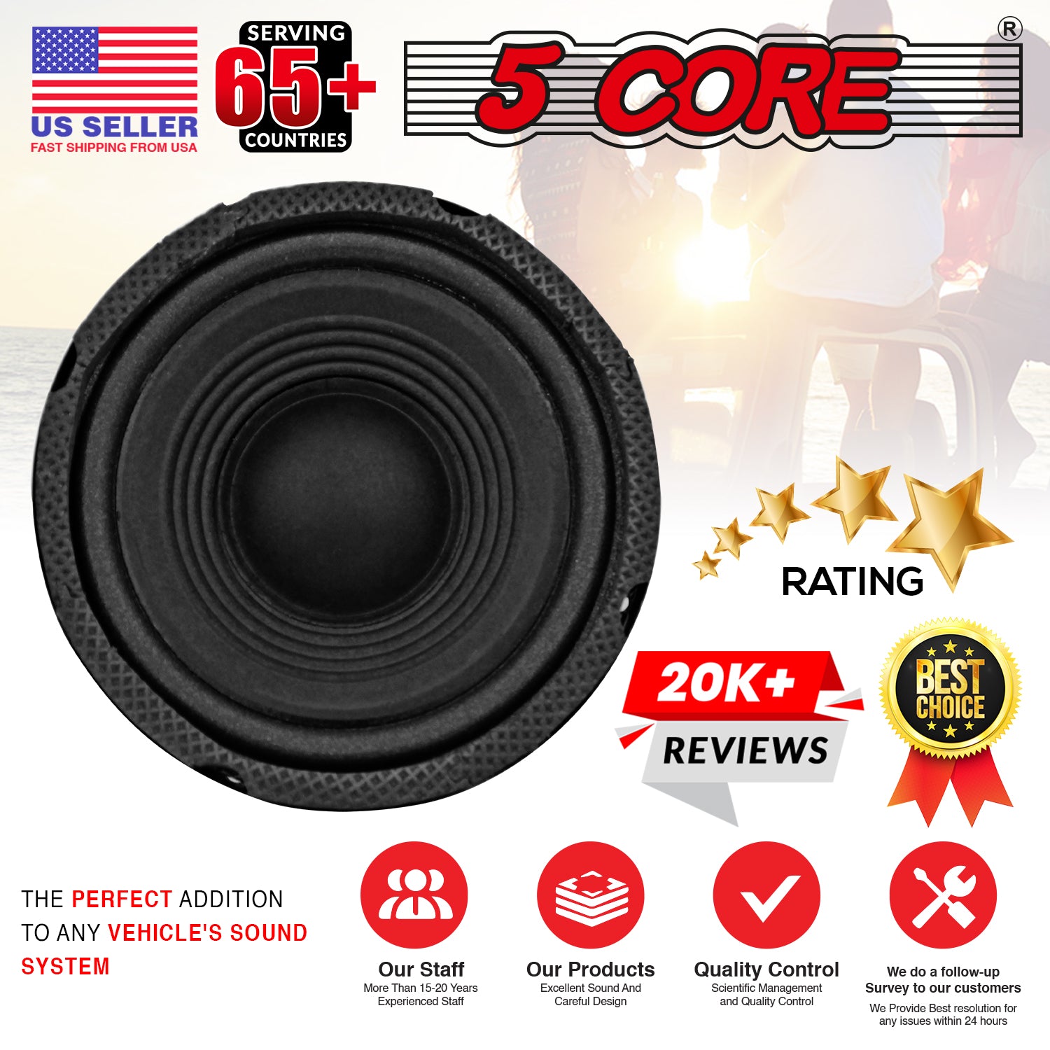 5 Core 5 Inch Subwoofer Car Speaker 20W RMS Mid Range DJ Sub Woofer 4 Ohm Premium Magnet Raw Replacement Stereo Subwoofers - CS-05 MR Pair