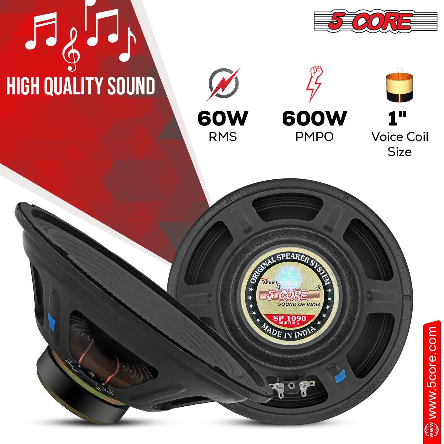 5 Core 10 Inch Subwoofer Car Audio Subwoofers 600W Peak 4 Ohm Replacement Car Bass Sub Woofer Speaker w 13 Oz Magnet