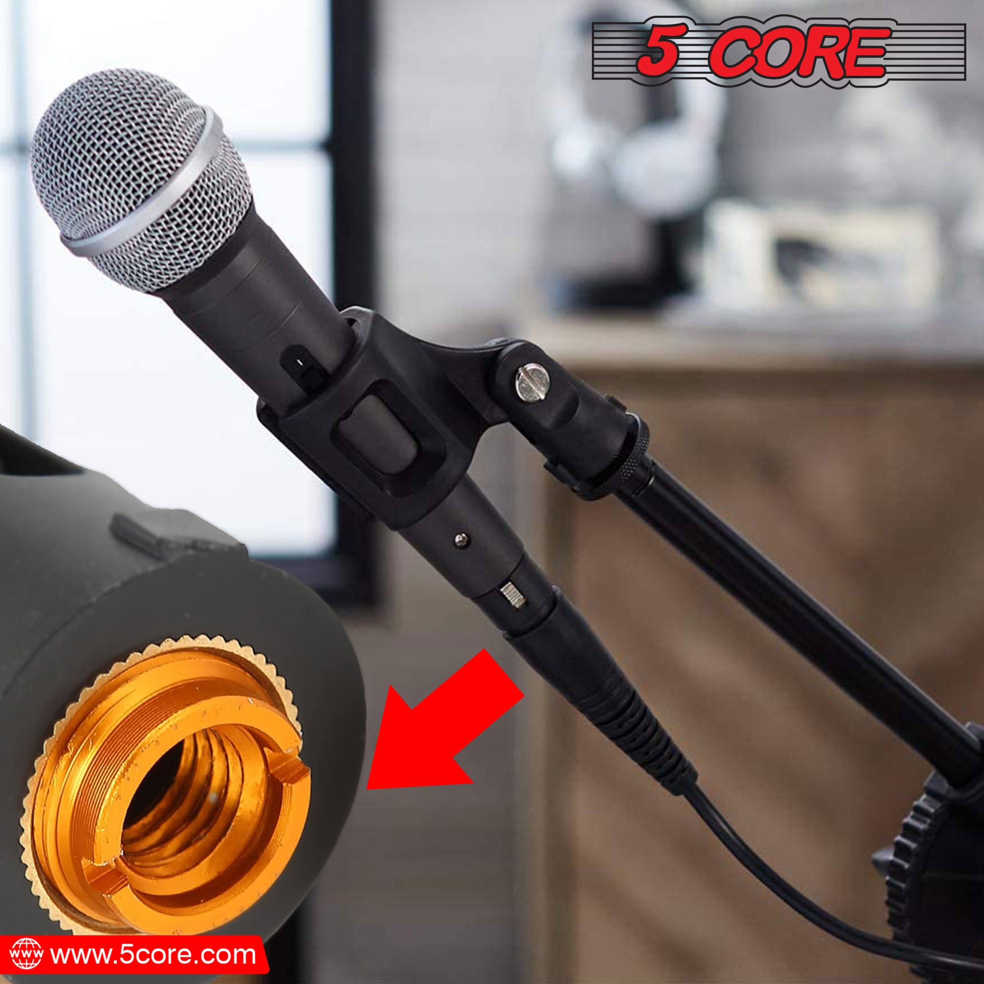 5 Core Universal Microphone Holder 2Pack Barrel Style Mic Clip w Gold Plated 5/8"-3/8" Screw Adapter